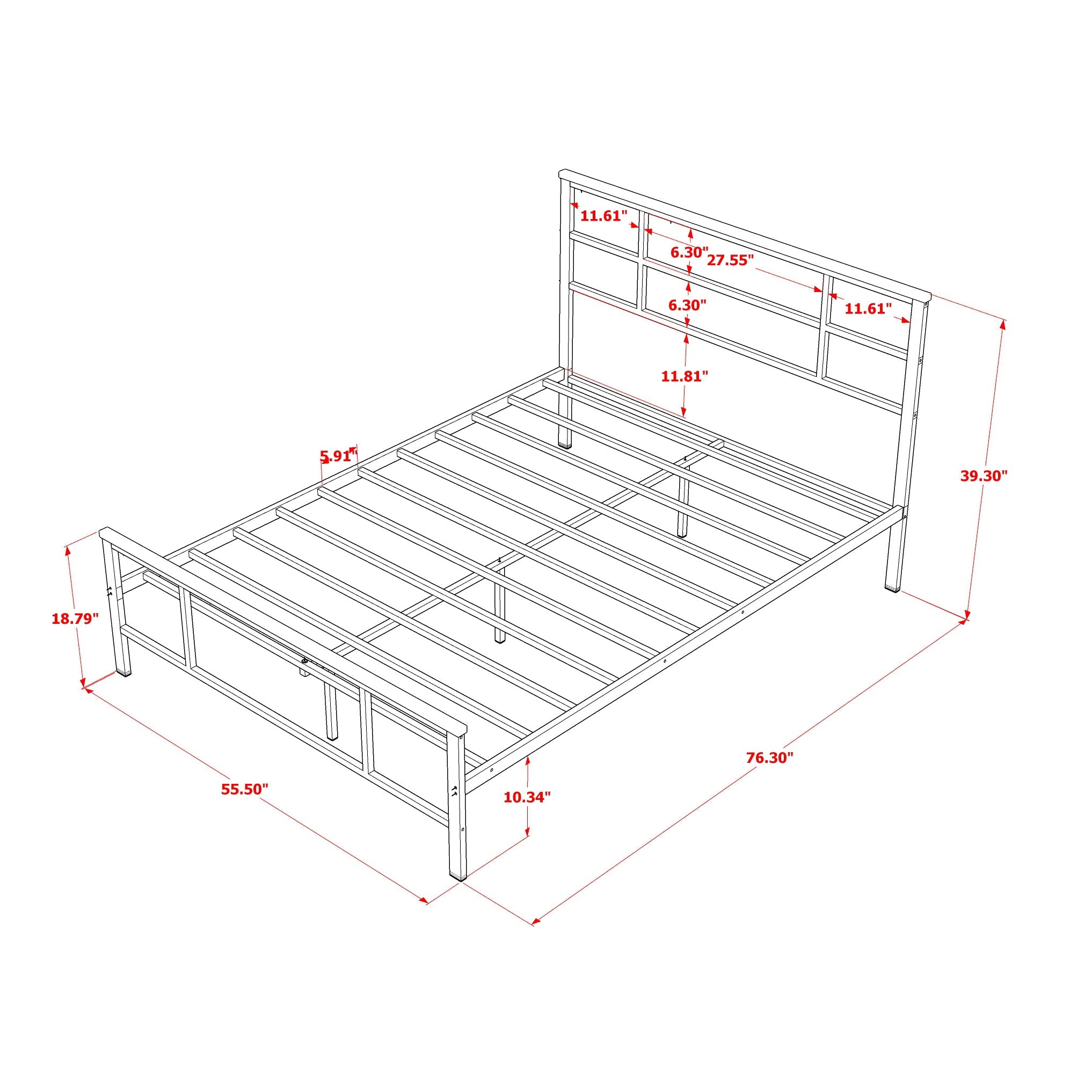 East West Furniture IGFBB04 Ingram Full Size Bed with 7 Metal Legs - Lavish Bed in Powder Coating Black Color
