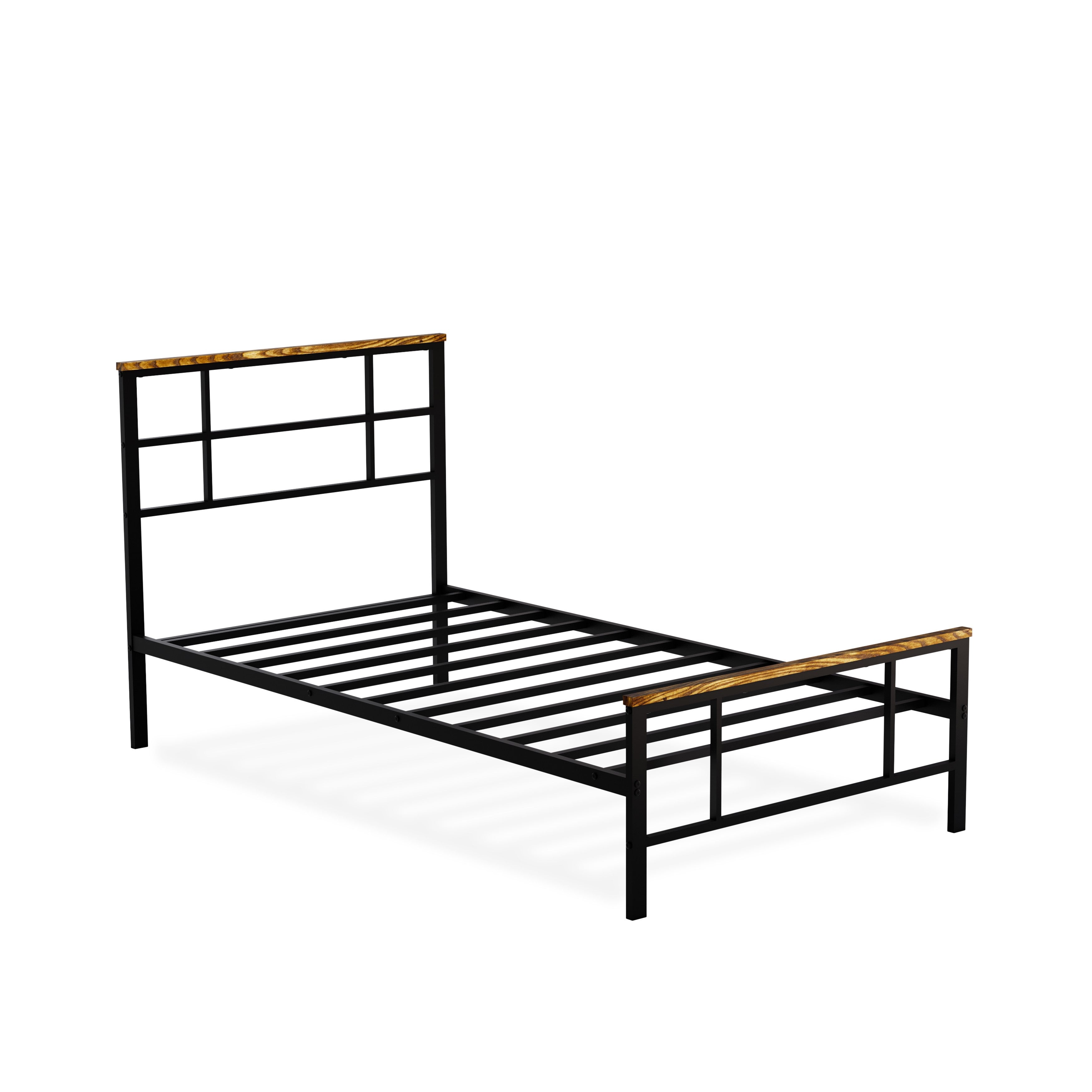 East West Furniture IGTBB04 Ingram Modern Bed Frame with 4 Metal Legs - High-class Bed Frame in Powder Coating Black Color