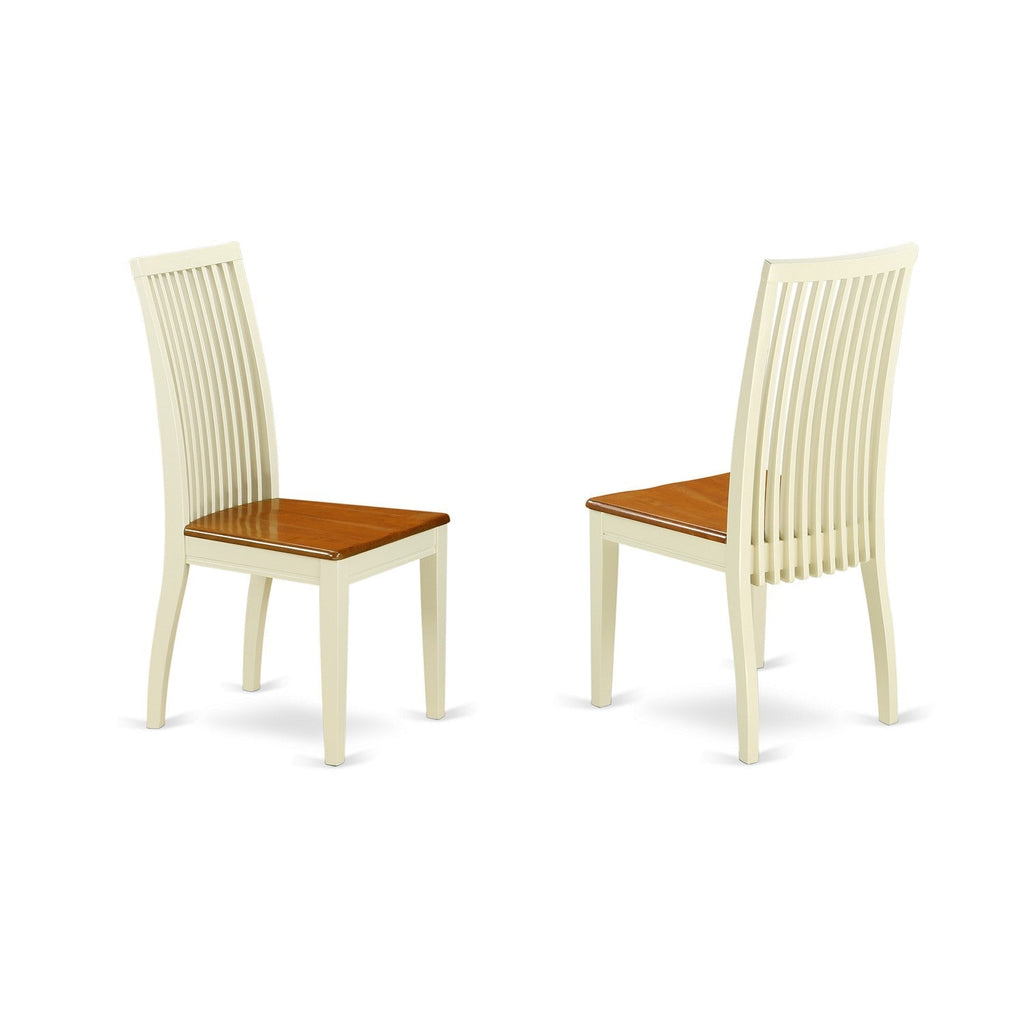 East West Furniture IPC-BMK-W Ipswich Dining Room Chairs - Slat Back Wood Seat Chairs, Set of 2, Buttermilk & Cherry
