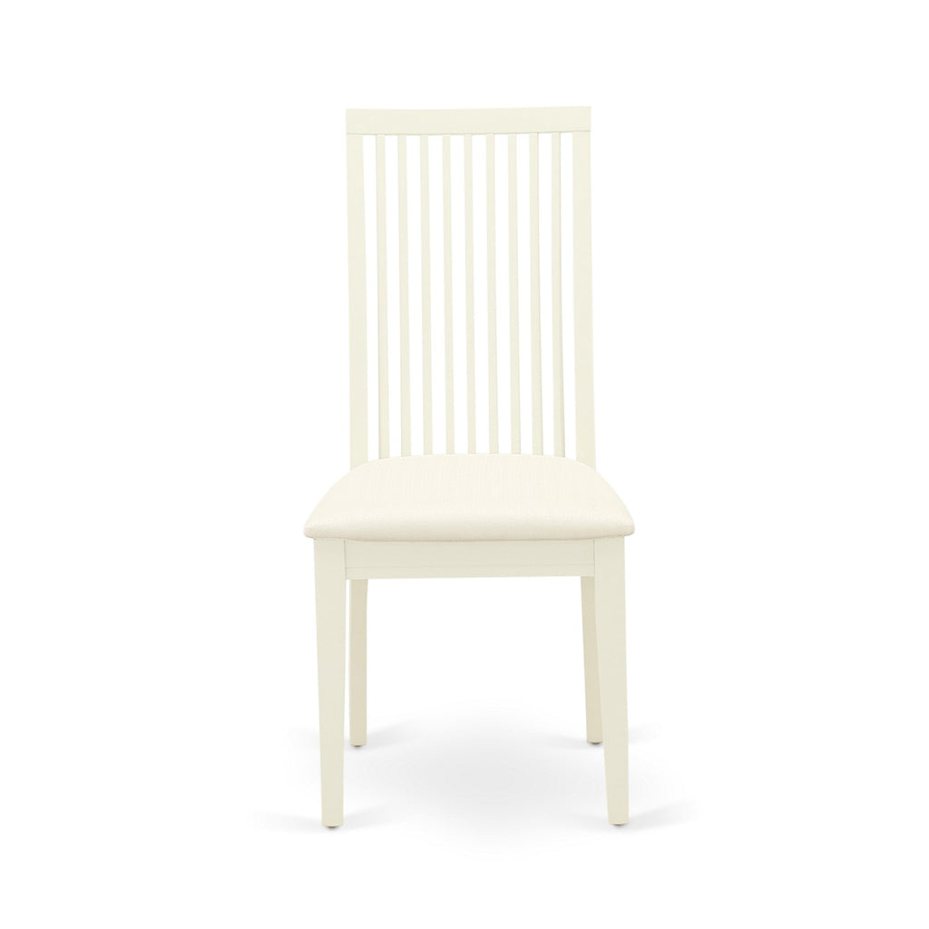 Juego de mesa y sillas de cocina de 5 piezas East West Furniture ANIP5-LWH-C. Incluye una mesa de comedor redonda con pedestal y 4 sillas tapizadas en tela de lino.