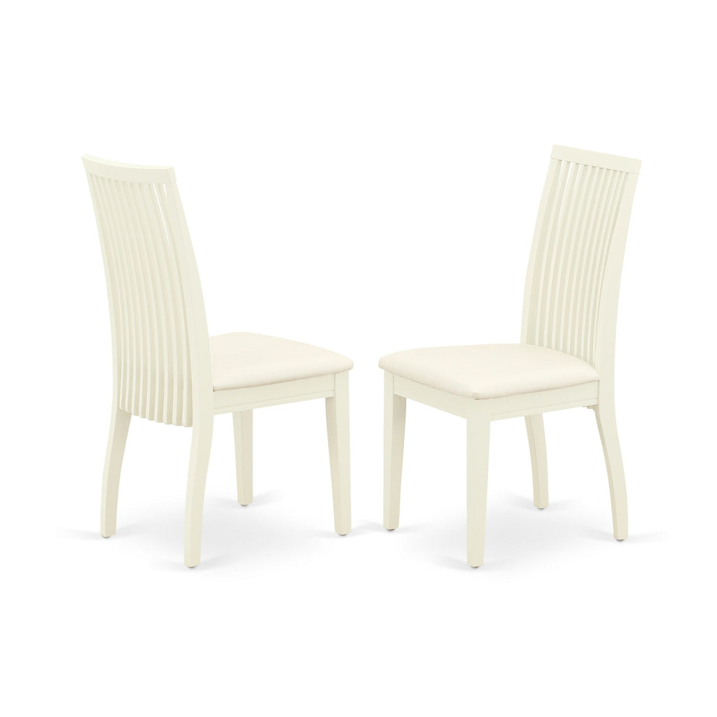 Juego de mesa y sillas de cocina de 5 piezas East West Furniture ANIP5-LWH-C. Incluye una mesa de comedor redonda con pedestal y 4 sillas tapizadas en tela de lino.