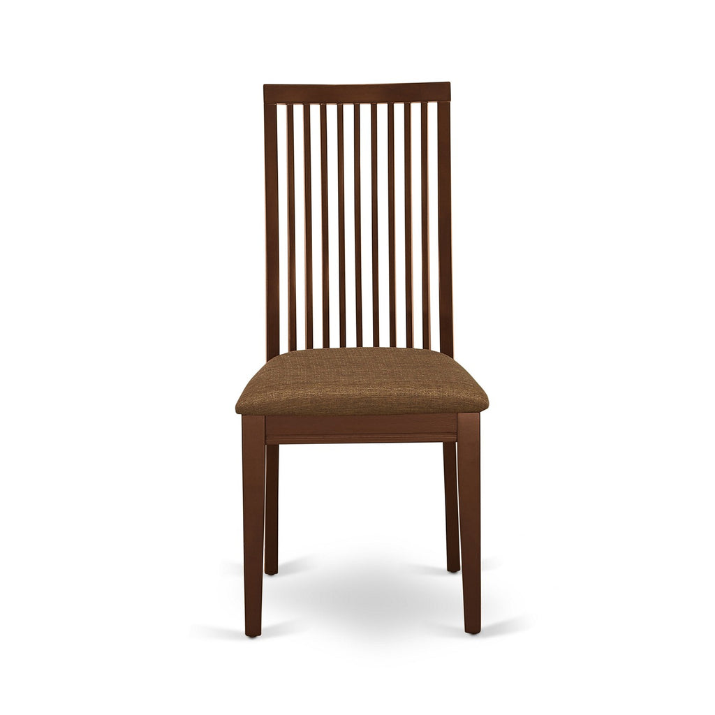 East West Furniture AMIP3-MAH-C 3 Piece Kitchen Table & Chairs Set Contains a Round Dining Room Table with Pedestal and 2 Linen Fabric Upholstered Chairs