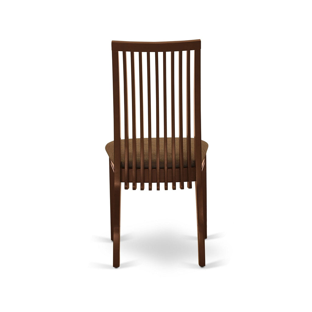 El juego de mesa y sillas de cocina East West Furniture MZIP5-MAH-C de 5 piezas incluye una mesa de comedor rectangular con alas abatibles y 4 sillas de comedor de tela de lino.