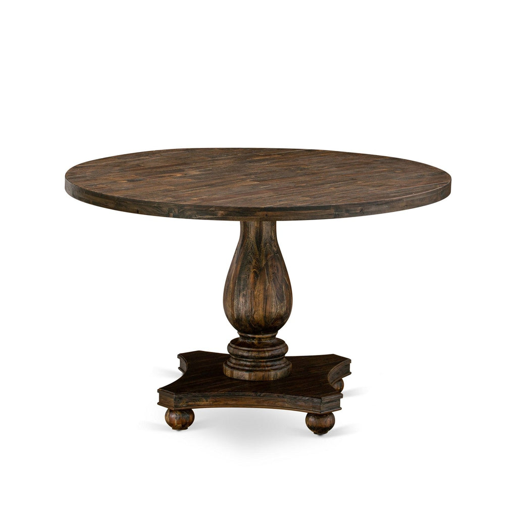 East West Furniture I2VE7-703 7 Piece Dining Room Furniture Set Consist of a Round Dining Table with Pedestal and 6 Brown Linen Fabric Parsons Chairs