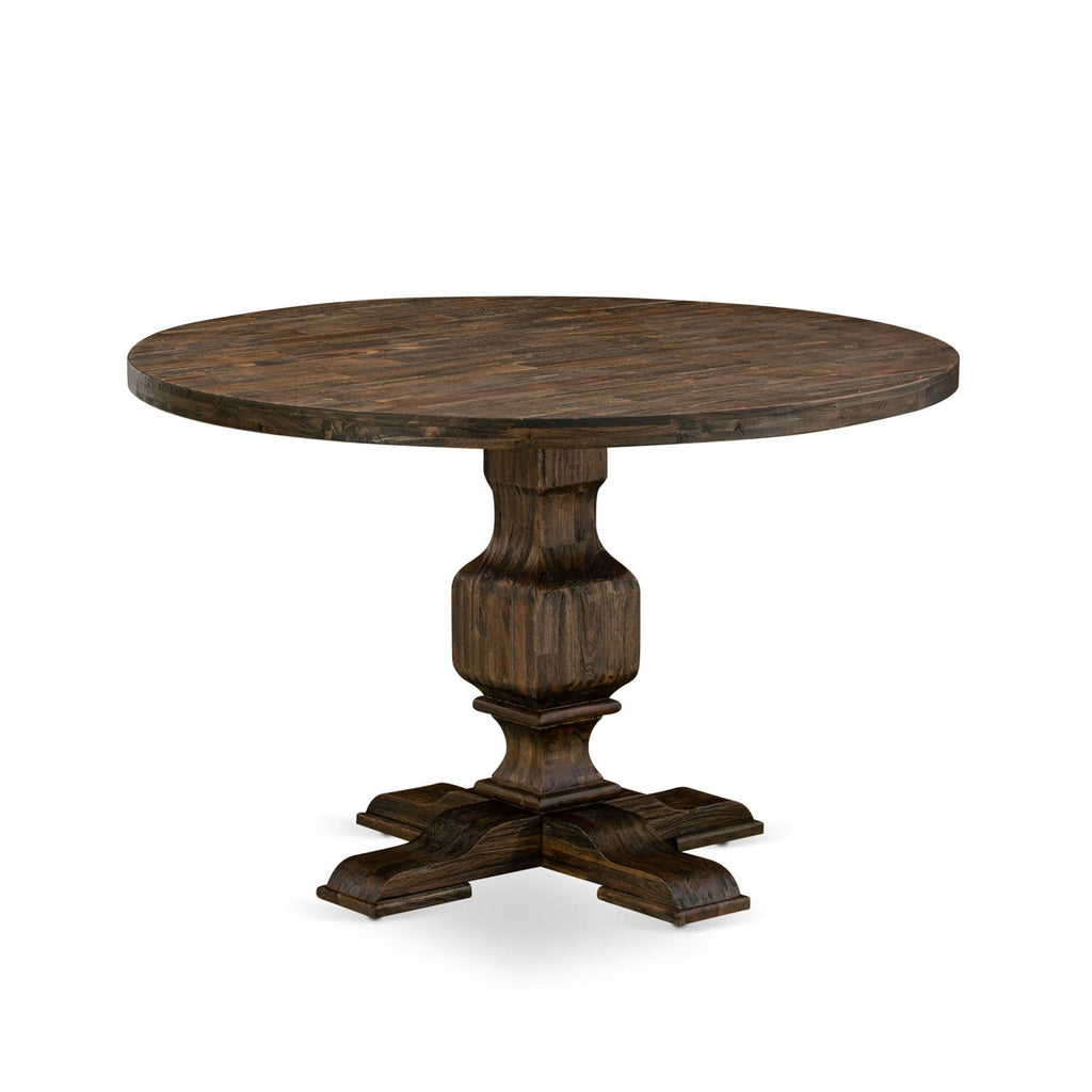 East West Furniture I3FL7-716 7 Piece Dining Table Set Consist of a Round Wooden Table with Pedestal and 6 Dark Khaki Linen Fabric Parson Chairs