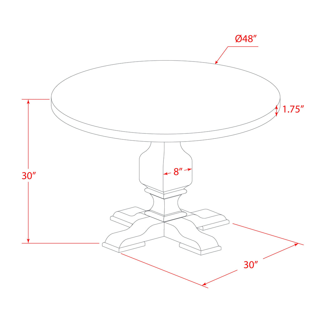 East West Furniture IR3-07-TP Irving Dining Room Table - a Round Solid Wood Table Top with Pedestal Base