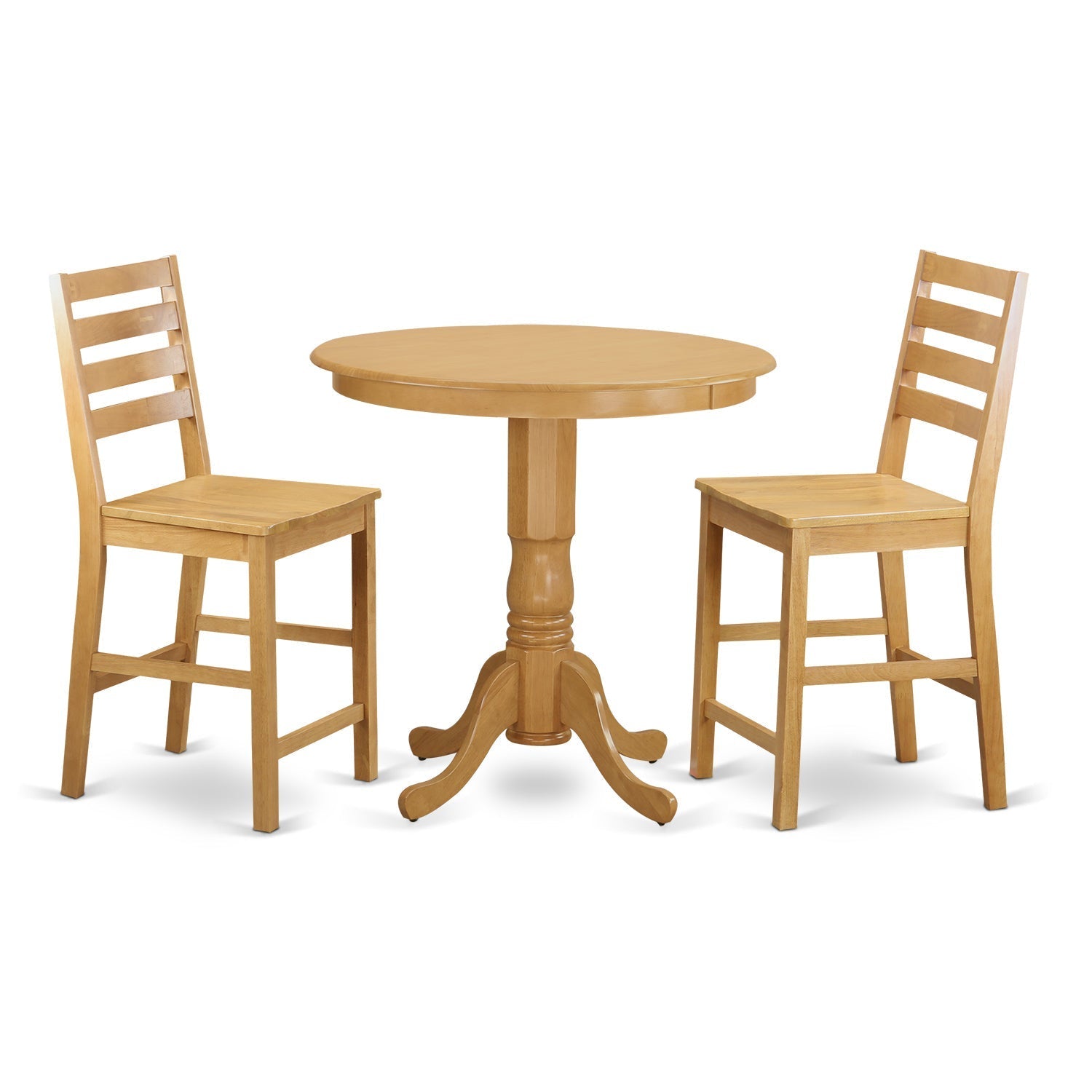 Juego de comedor de 3 piezas East West Furniture JACF3-OAK-W con altura de mostrador para espacios pequeños. Contiene una mesa redonda de madera con pedestal y 2 sillas de cocina.