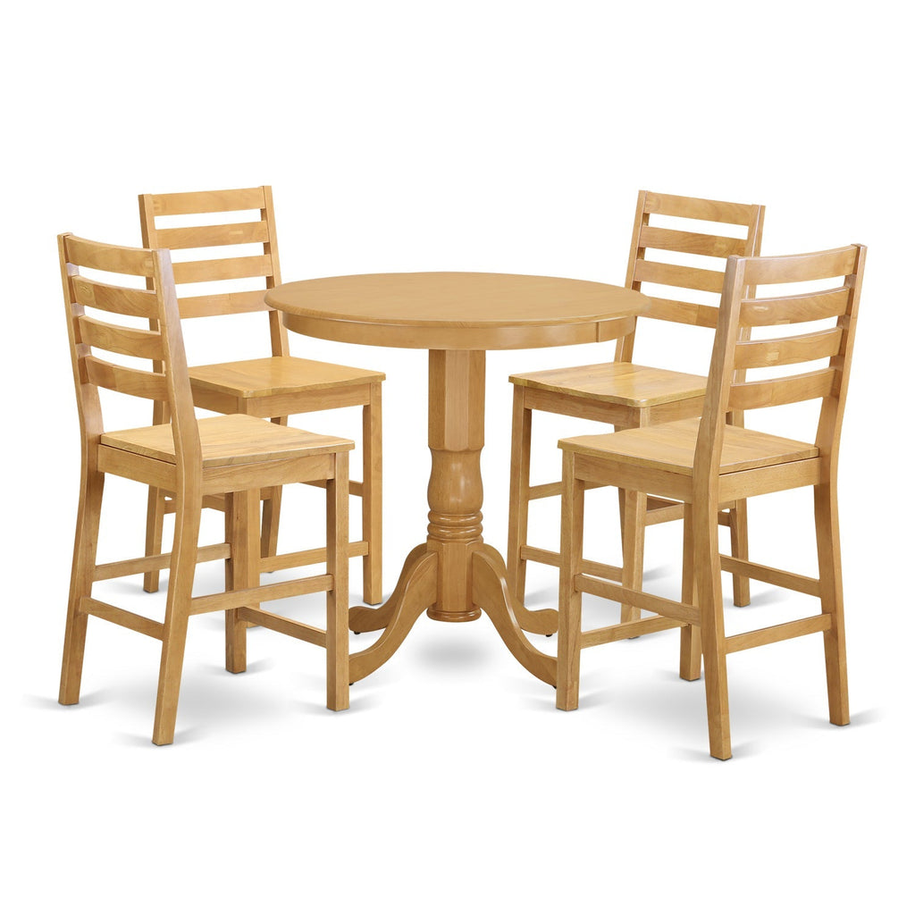 East West Furniture JACF5-OAK-W 5 Piece Counter Height Dining Set Includes a Round Dining Table with Pedestal and 4 Kitchen Chairs, 36x36 Inch, Oak