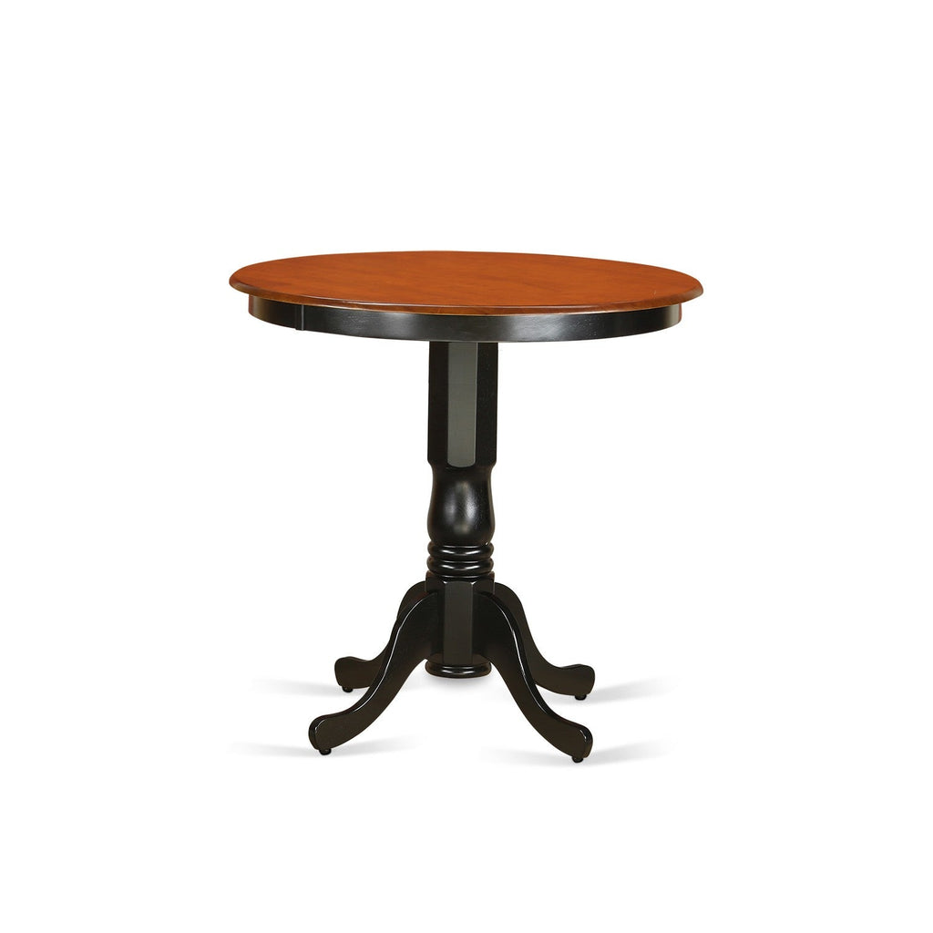 East West Furniture JAT-BLK-TP Jackson Counter Height Table - a Round Dining Table Top with Pedestal Base, 36x36 Inch, Black & Cherry