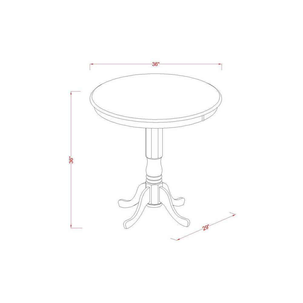 El juego de mesa de comedor de 5 piezas East West Furniture JAQU5-BLK-W incluye una mesa de cocina redonda con pedestal y 4 sillas de comedor.