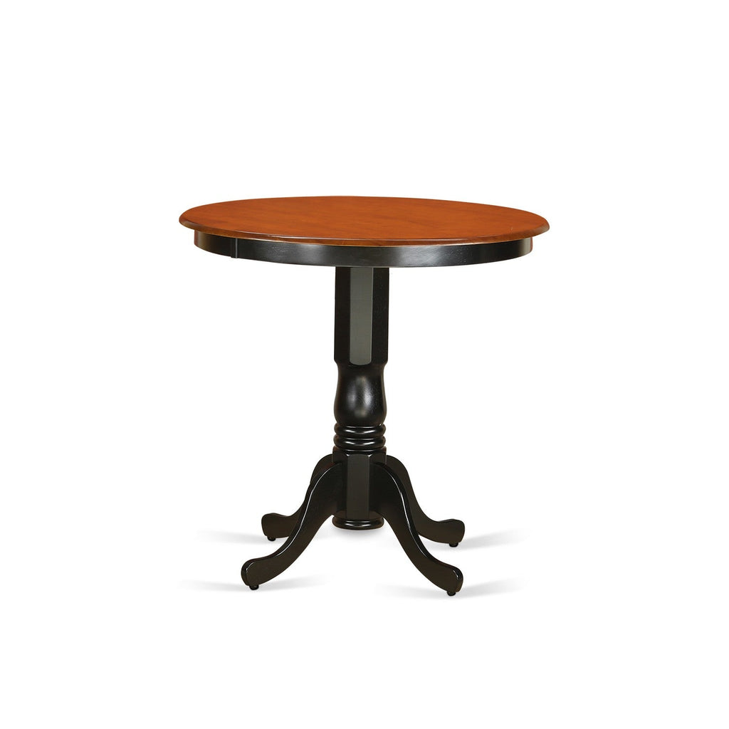 Juego de pub de 5 piezas con altura de mostrador JAKE5-BLK-W de East West Furniture. Incluye una mesa de comedor redonda con pedestal y 4 sillas de comedor.