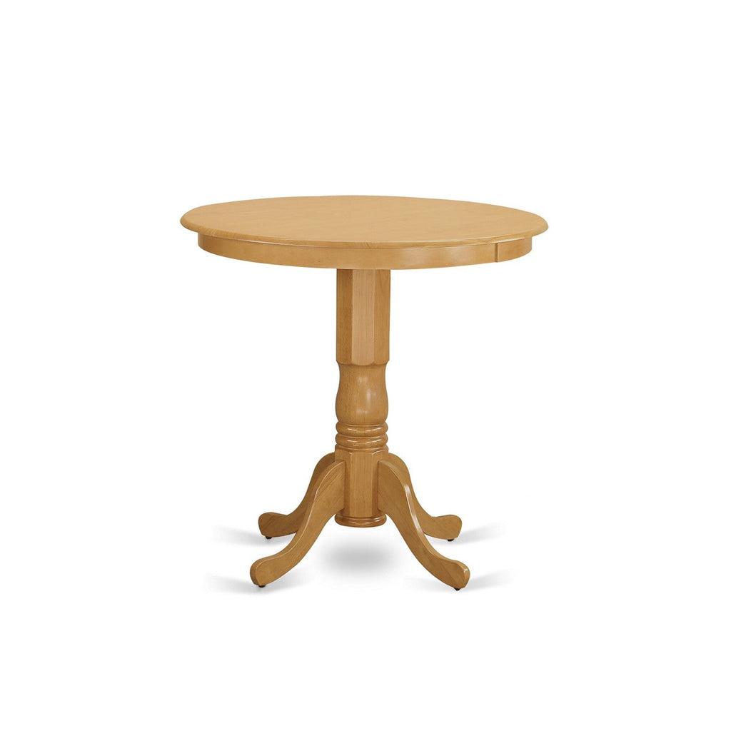 East West Furniture JAGR5-OAK-W 5 Piece Counter Height Dining Table Set Includes a Round Kitchen Table with Pedestal and 4 Dining Chairs, 36x36 Inch, Oak