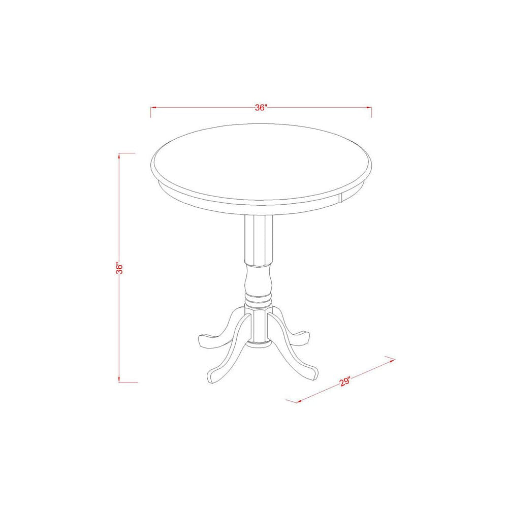East West Furniture JAVN3-WHI-W 3 Piece Counter Height Dining Set for Small Spaces Contains a Round Dining Room Table with Pedestal and 2 Wooden Seat Chairs, 36x36 Inch, Buttermilk & Cherry