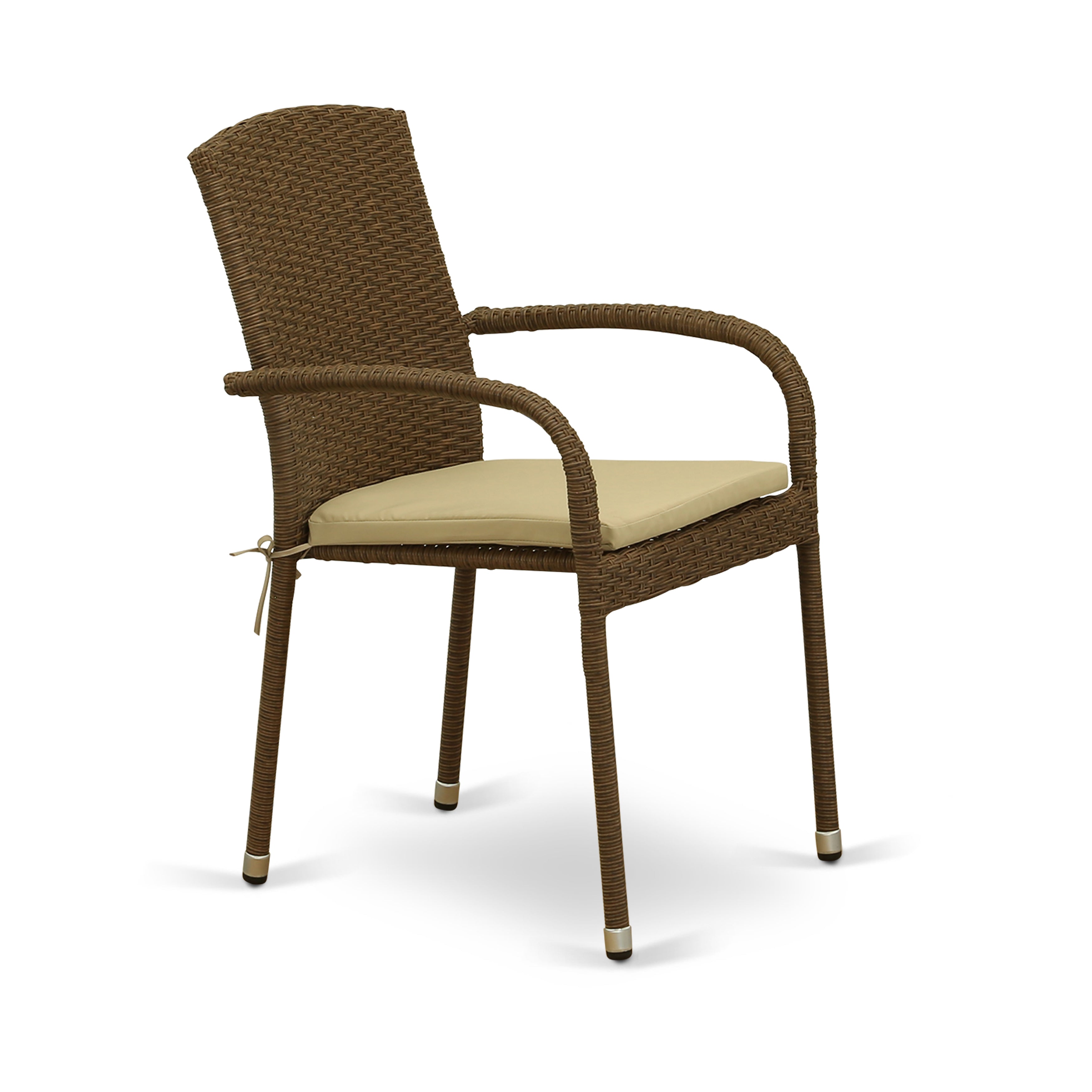 JUJU7-02A 7Pc Outdoor-Furniture Brown Wicker Dining Set Includes a Patio Table and 6 Balcony Backyard Armchair with Linen Fabric Cushion