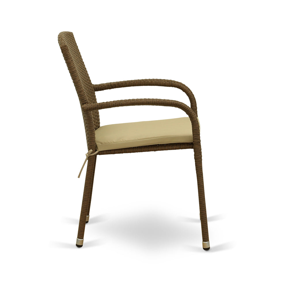 East West Furniture JUJU7-02A Juego de muebles de patio de 7 piezas Juego de exterior de mimbre compuesto por una mesa de comedor rectangular con tapa de vidrio y 6 sillones de balcón con cojín