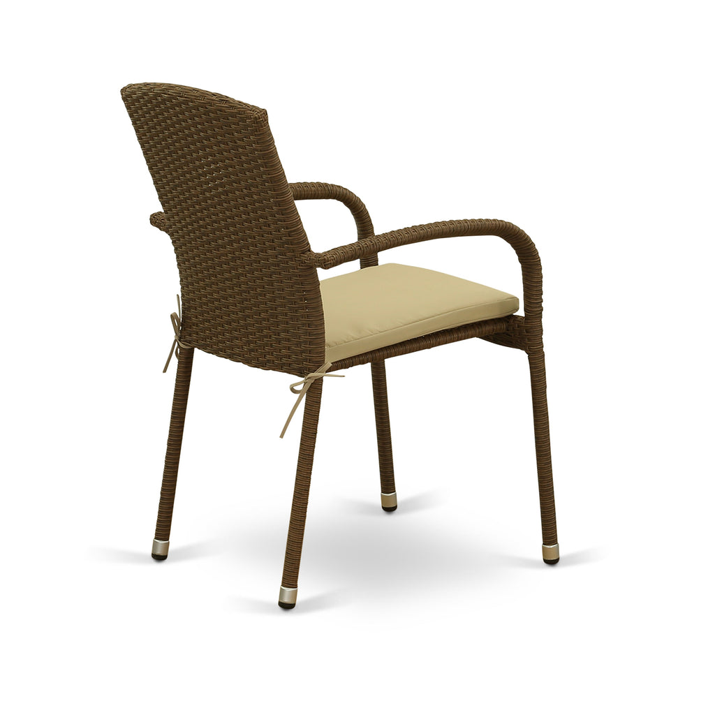 East West Furniture JUJU7-02A Juego de muebles de patio de 7 piezas Juego de exterior de mimbre compuesto por una mesa de comedor rectangular con tapa de vidrio y 6 sillones de balcón con cojín