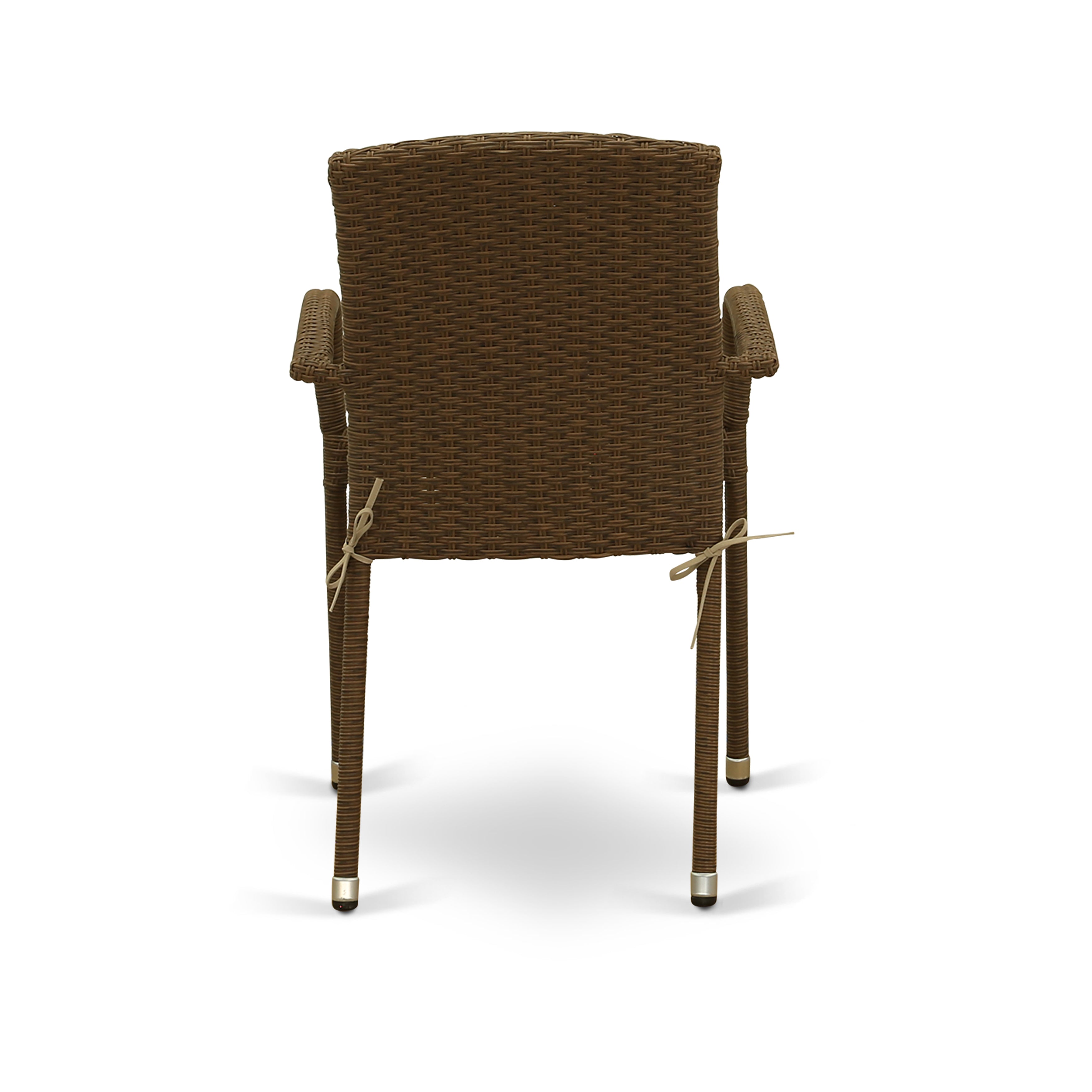 OSJU5-02A 5Pc Outdoor-Furniture Brown Wicker Dining Set Includes a Patio Table and 4 Balcony Backyard Armchair with Linen Fabric Cushion