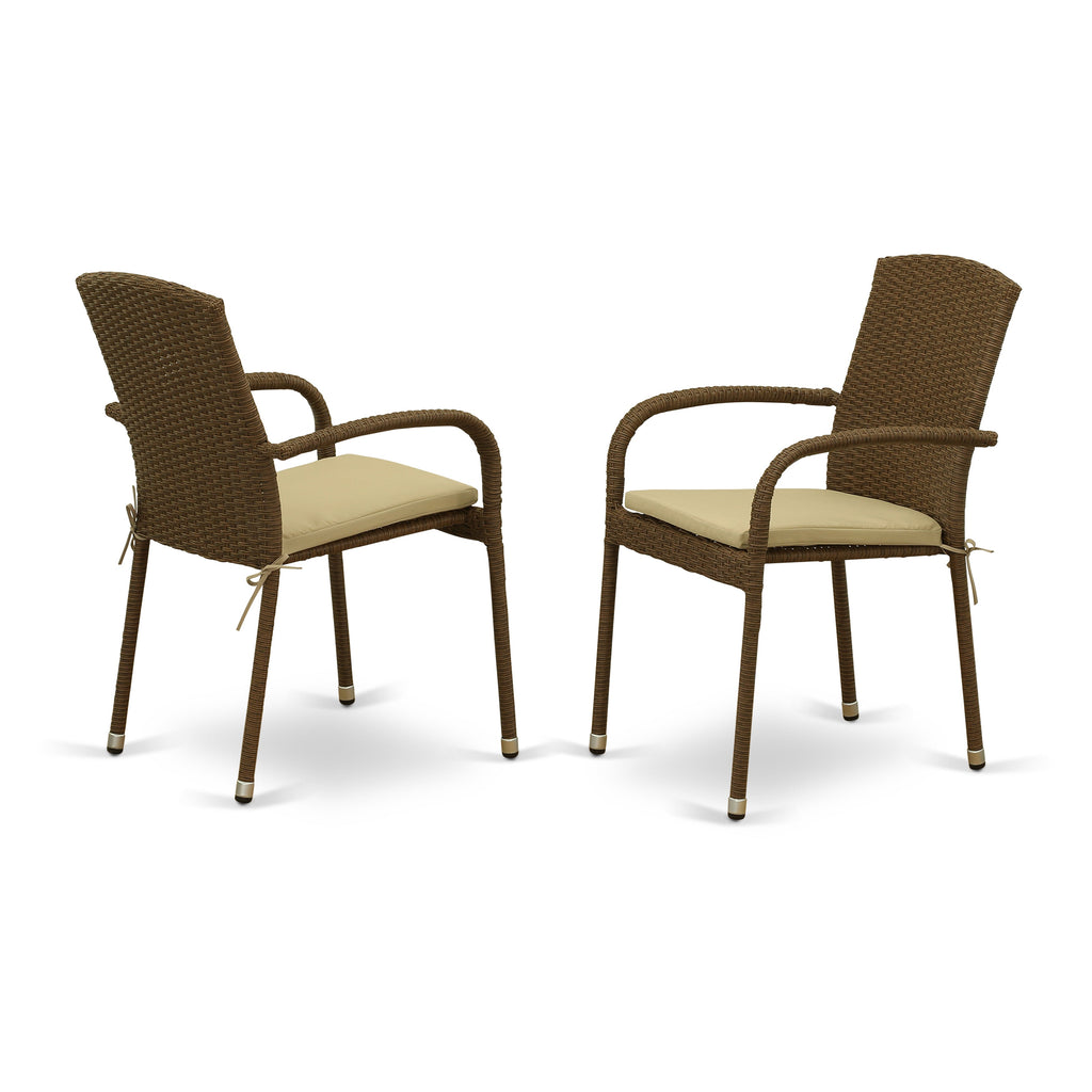 East West Furniture JUJU7-02A Juego de muebles de patio de 7 piezas Juego de exterior de mimbre compuesto por una mesa de comedor rectangular con tapa de vidrio y 6 sillones de balcón con cojín