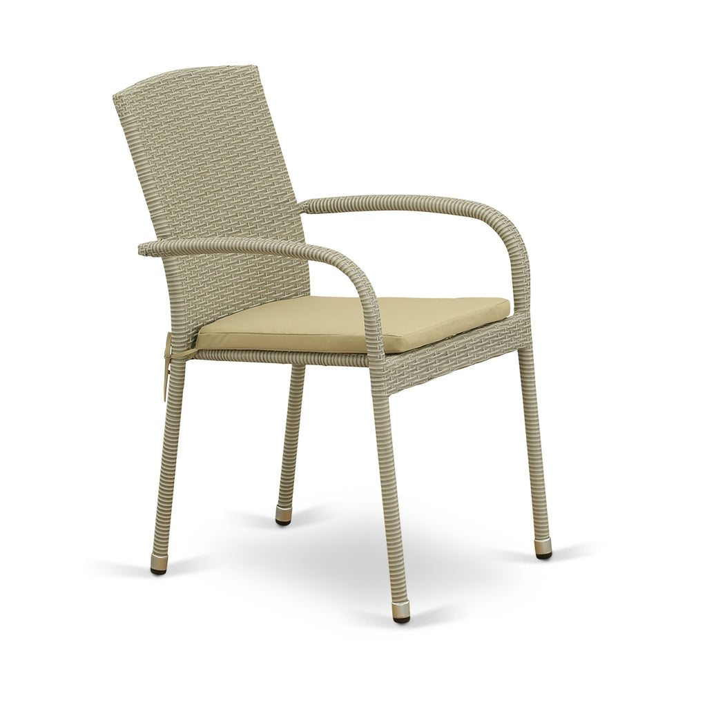 East West Furniture GUJU7-03A 7 Piece Outdoor Patio Conversation Sets Consist of a Rectangle Wicker Dining Table with Glass Top and 6 Backyard Armchair with Cushion