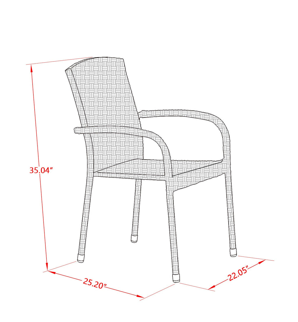 East West Furniture GUJU7-03A 7 Piece Outdoor Patio Conversation Sets Consist of a Rectangle Wicker Dining Table with Glass Top and 6 Backyard Armchair with Cushion