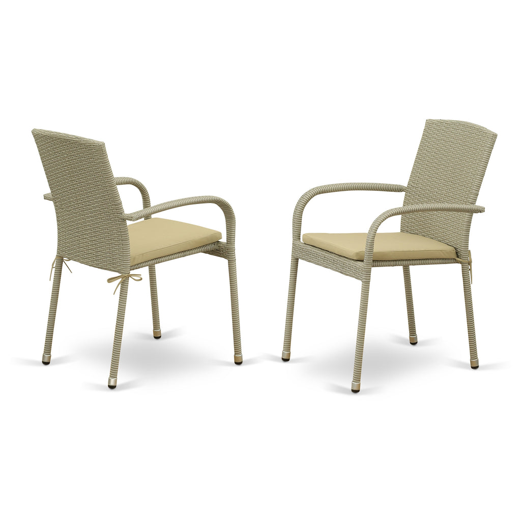 East West Furniture JUJU5-03A 5 Piece Outdoor Wicker Patio Furniture Sets Includes a Rectangle Dining Table with Glass Top and 4 Balcony Backyard Armchair with Cushion