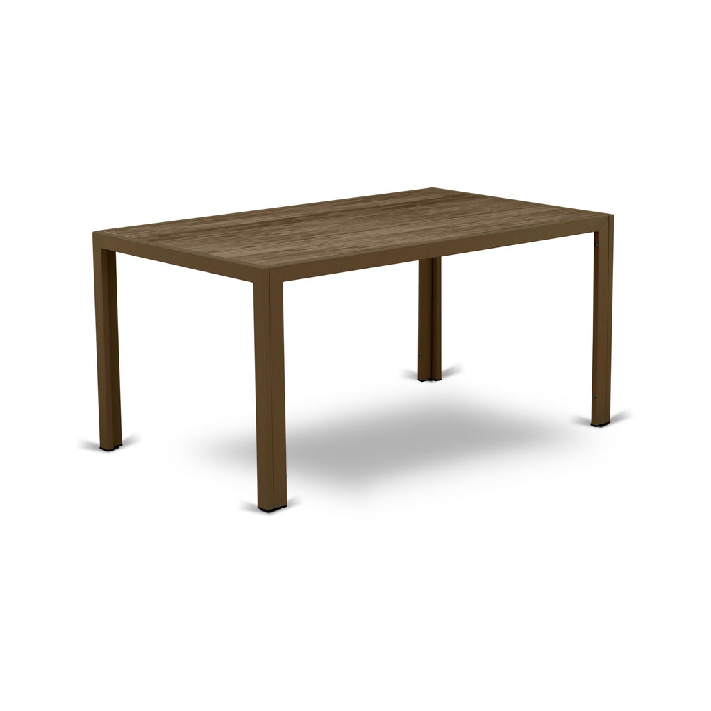 East West Furniture JUBK7-02A Juego de muebles de patio de 7 piezas Juego de exterior de mimbre compuesto por una mesa de comedor rectangular con tapa de vidrio y 6 sillones de balcón con cojín