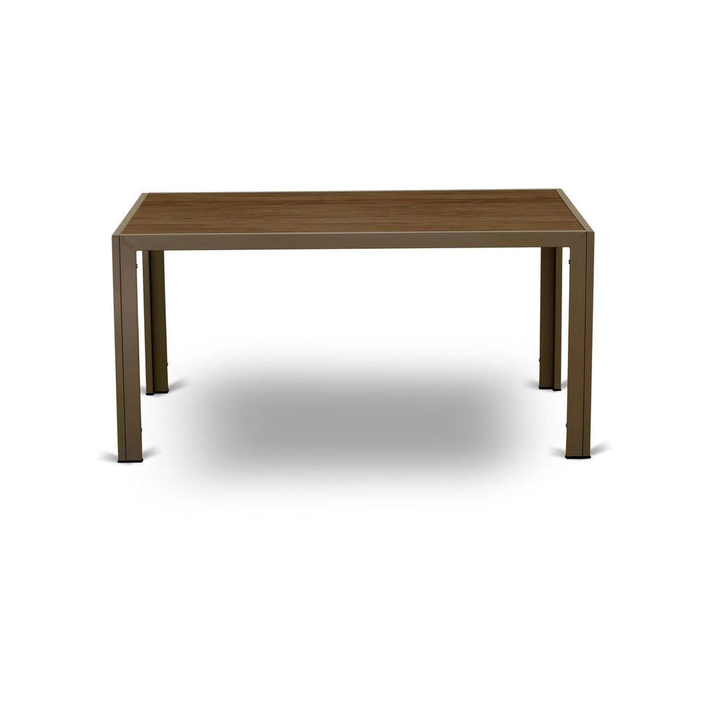 East West Furniture JUBK7-02A Juego de muebles de patio de 7 piezas Juego de exterior de mimbre compuesto por una mesa de comedor rectangular con tapa de vidrio y 6 sillones de balcón con cojín