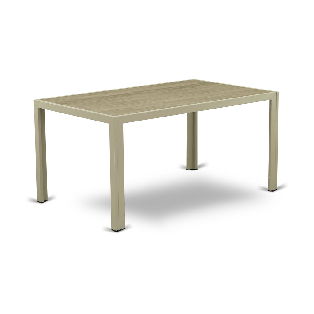 East West Furniture JUBK7-03A Juego de muebles de patio de 7 piezas Juego de exterior de mimbre compuesto por una mesa de comedor rectangular con tapa de vidrio y 6 sillones de balcón con cojín