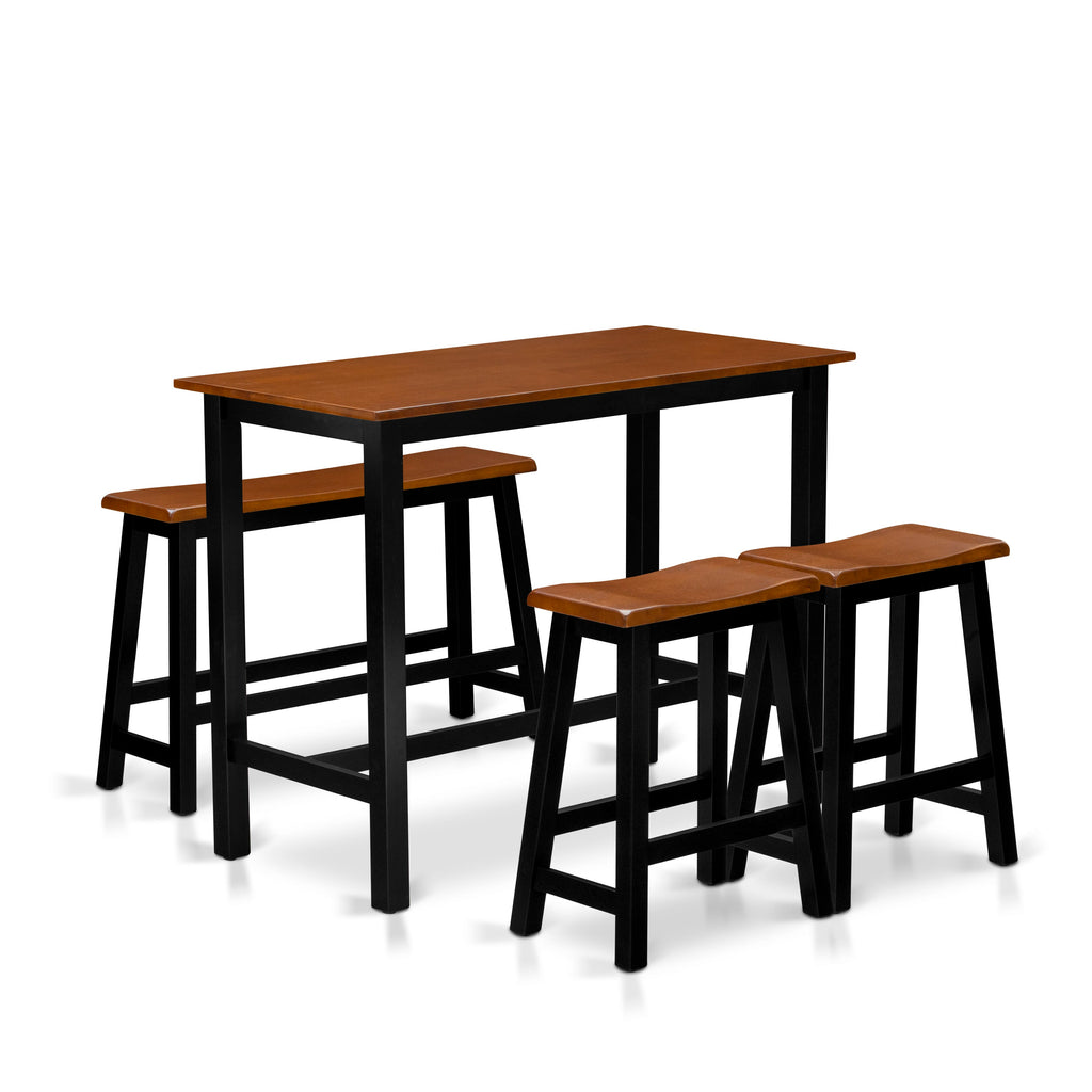 EAST WEST FURNITURE - KATY4-BCH-W - 4 Piece Kitchen Dining Table Set Contains a Dining Room Table, 2 Stools with a Dining Table Bench - Black & Cherry Finish