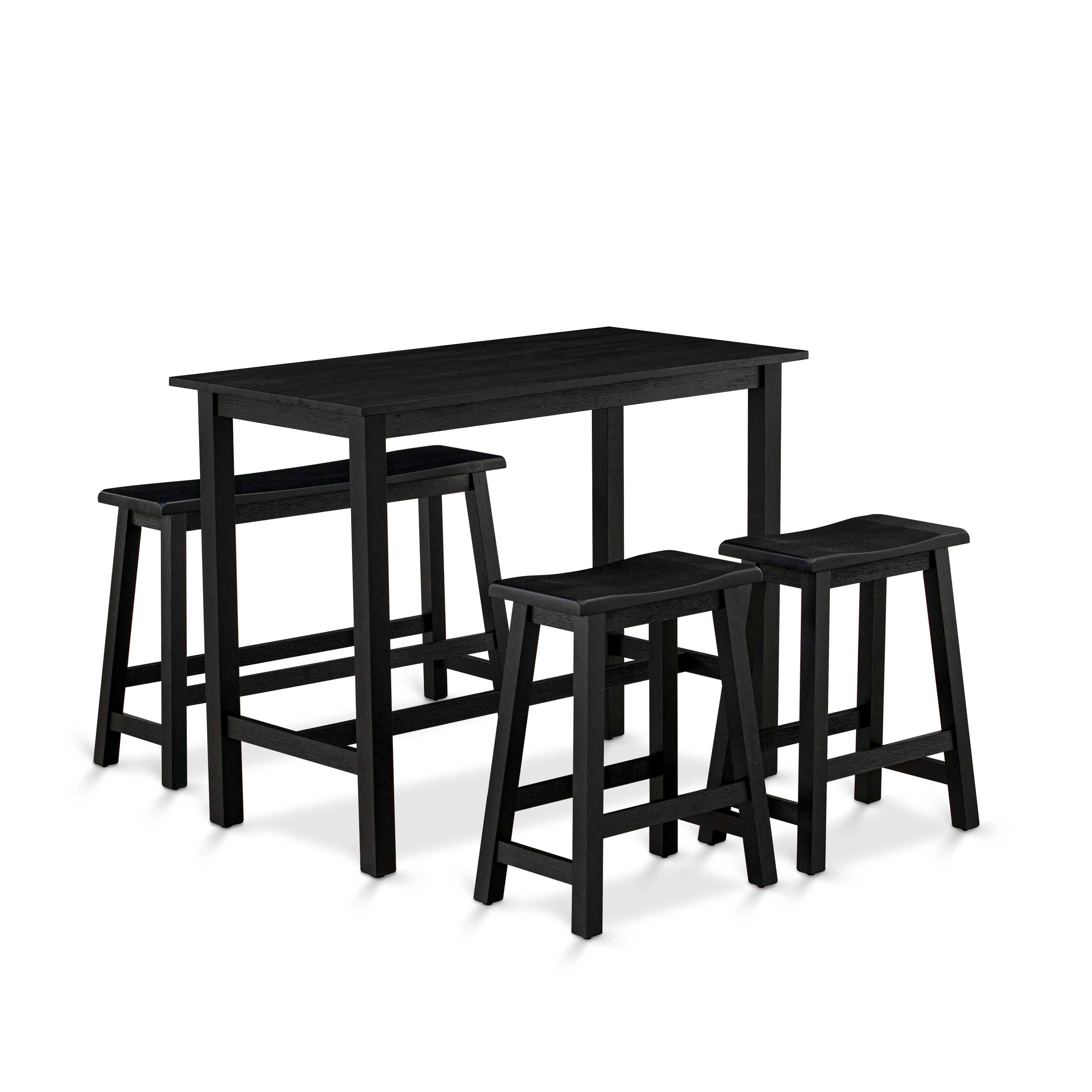 EAST WEST FURNITURE - KATY4-WBL-W- 4 Piece Dining Room Table SetsIncludes a Wood Dining Table, 2 Kitchen Stools with a Mid Century Modern Bench - Wire brushed Black Finish