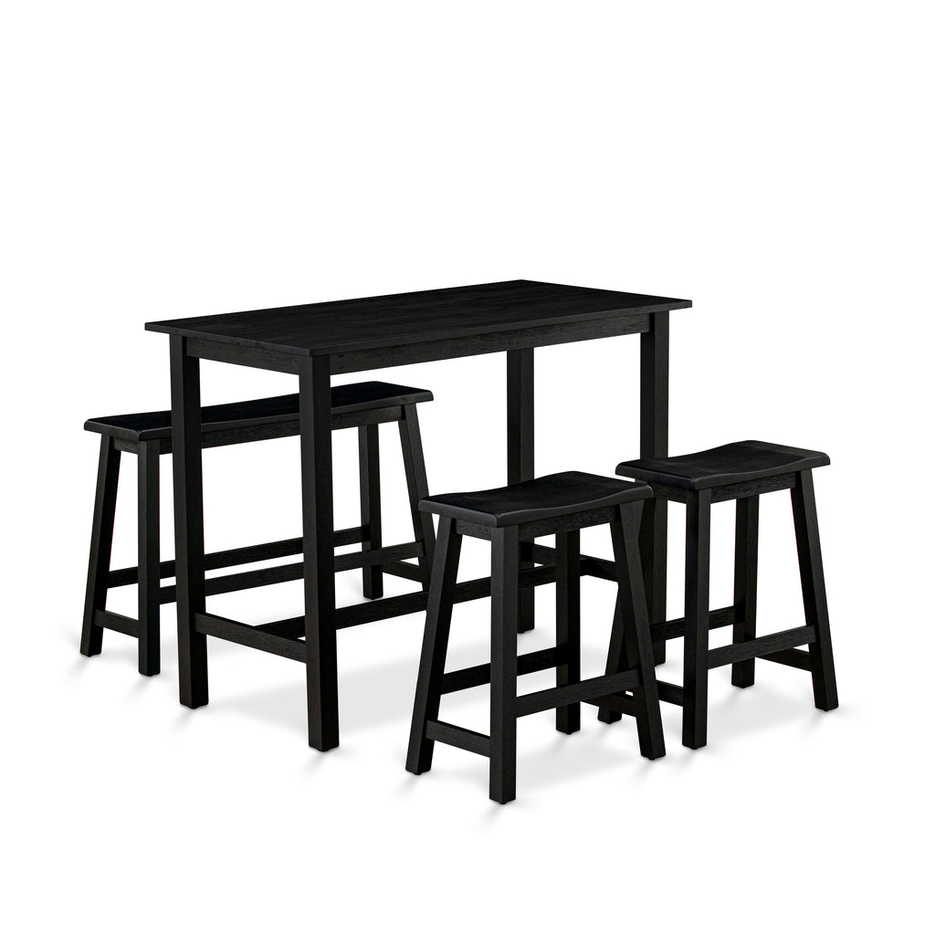 Juego de comedor de 4 piezas KATY4-WBL-W de East West Furniture. Contiene una mesa de comedor rectangular y 2 taburetes con un banco.