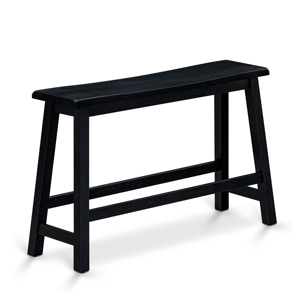 Juego de comedor de 4 piezas KATY4-WBL-W de East West Furniture. Contiene una mesa de comedor rectangular y 2 taburetes con un banco.