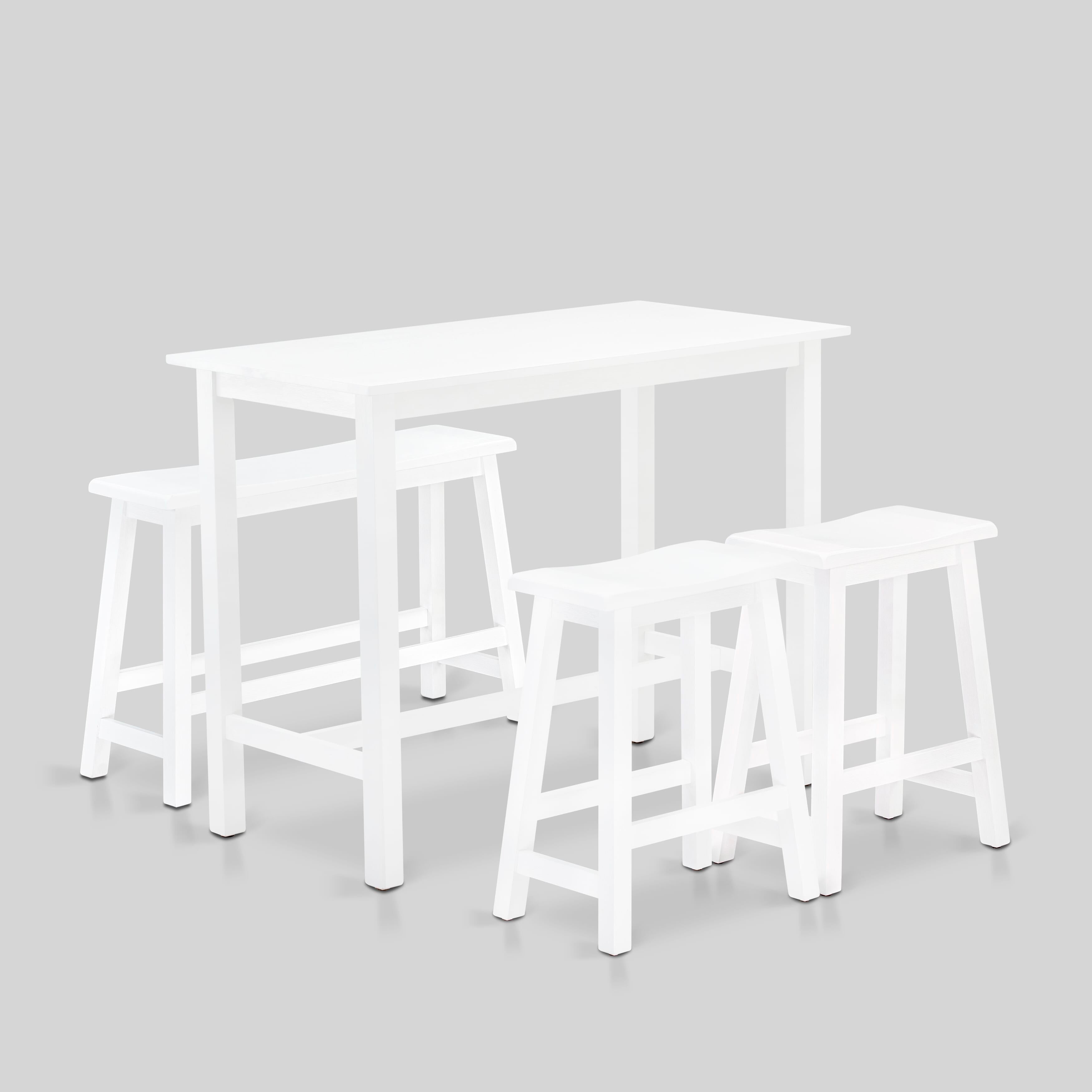EAST WEST FURNITURE - KATY4-WBW-W - 4 Piece Mid Century Dining Set Contains a Dining Table, 2 Kitchen Stools with a Kitchen Bench - Wire Brushed Bright Linen white Finish