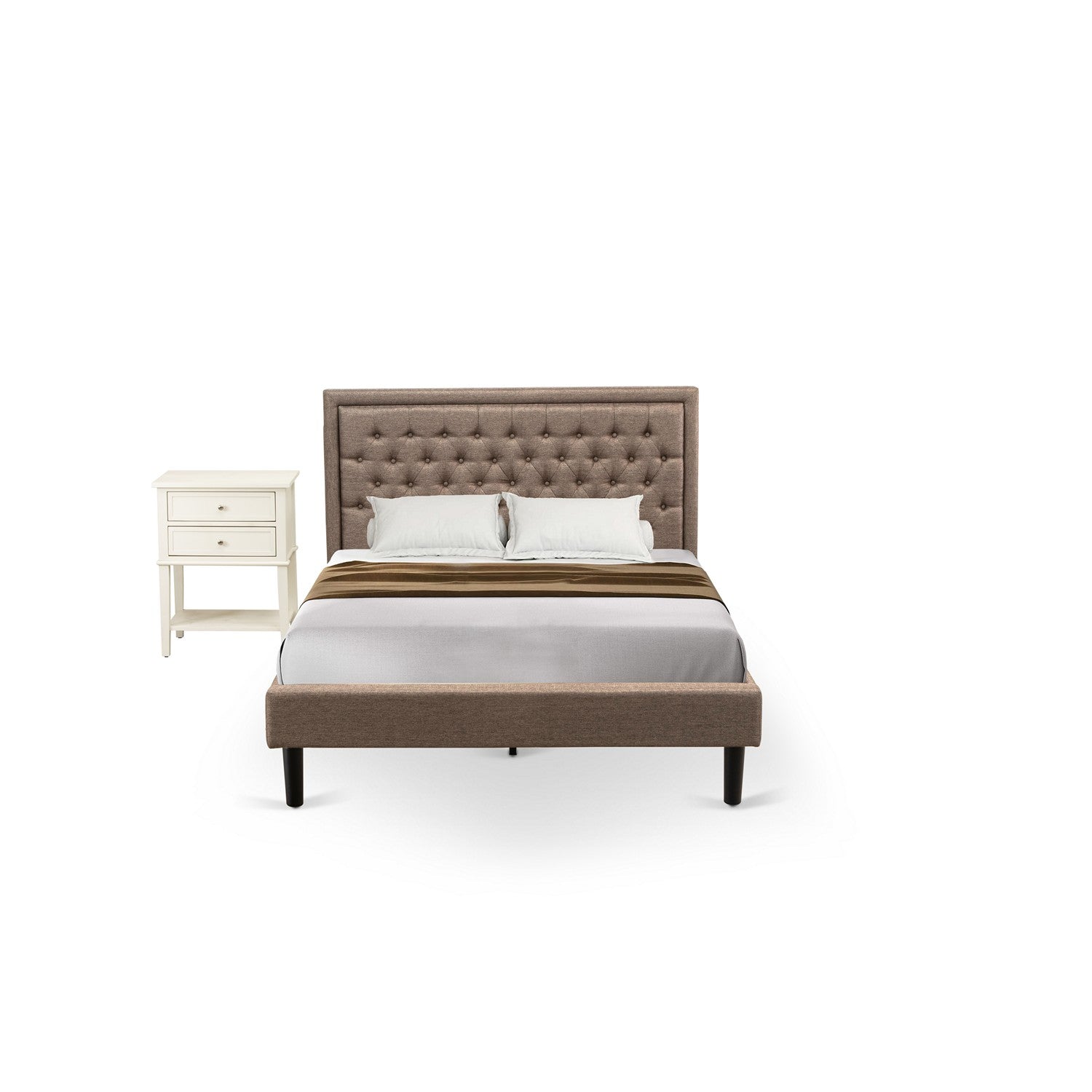 East West Furniture KD16Q-1VL0C 2 Piece Queen Bedroom Set - 1 Queen Bed Dark Khaki Linen Fabric Padded and Button Tufted Headboard with 1 Nightstand - Wire Brushed Butter Cream Finish Nightstand