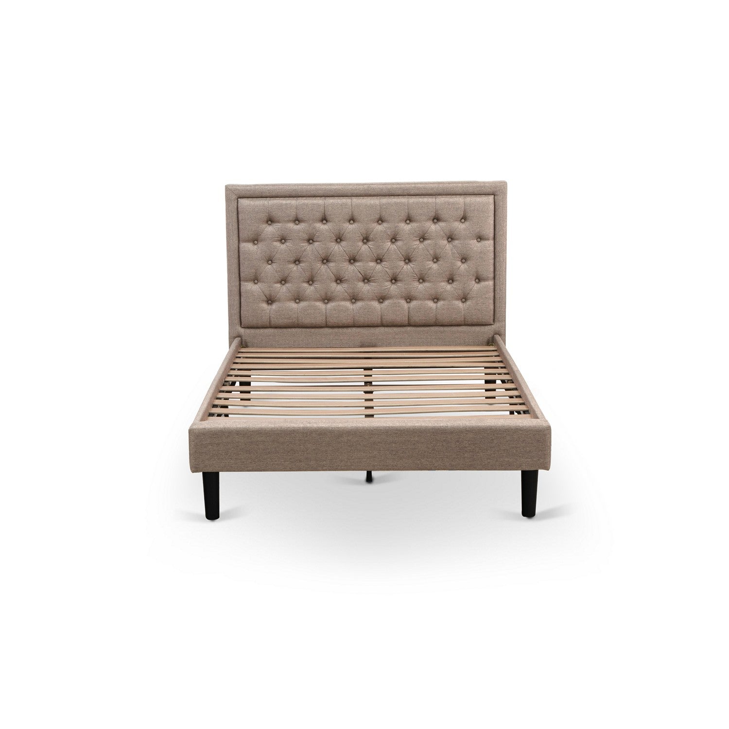East West Furniture KD16F-1BF08 2 Piece Bedroom Set - 1 Platform Bed Frame Dark Khaki Linen Fabric Padded and Button Tufted Headboard with 1 Nightstand - Antique Walnut Finish Nightstand