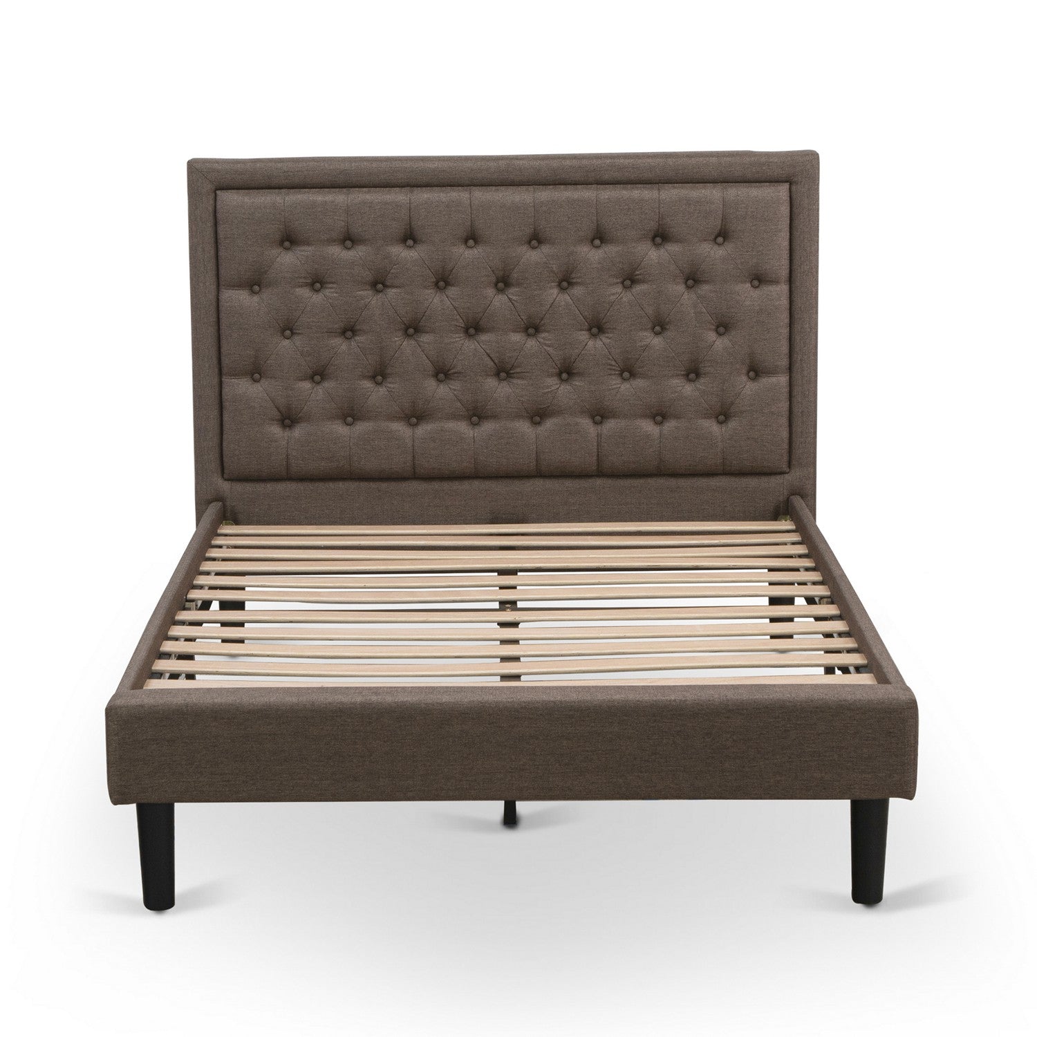 East West Furniture KD18F-1GA08 2 Piece Bedroom Set - 1 Full Bedframe Brown Linen Fabric Padded and Button Tufted Headboard with 1 Nightstand - Antique Walnut Finish Nightstand