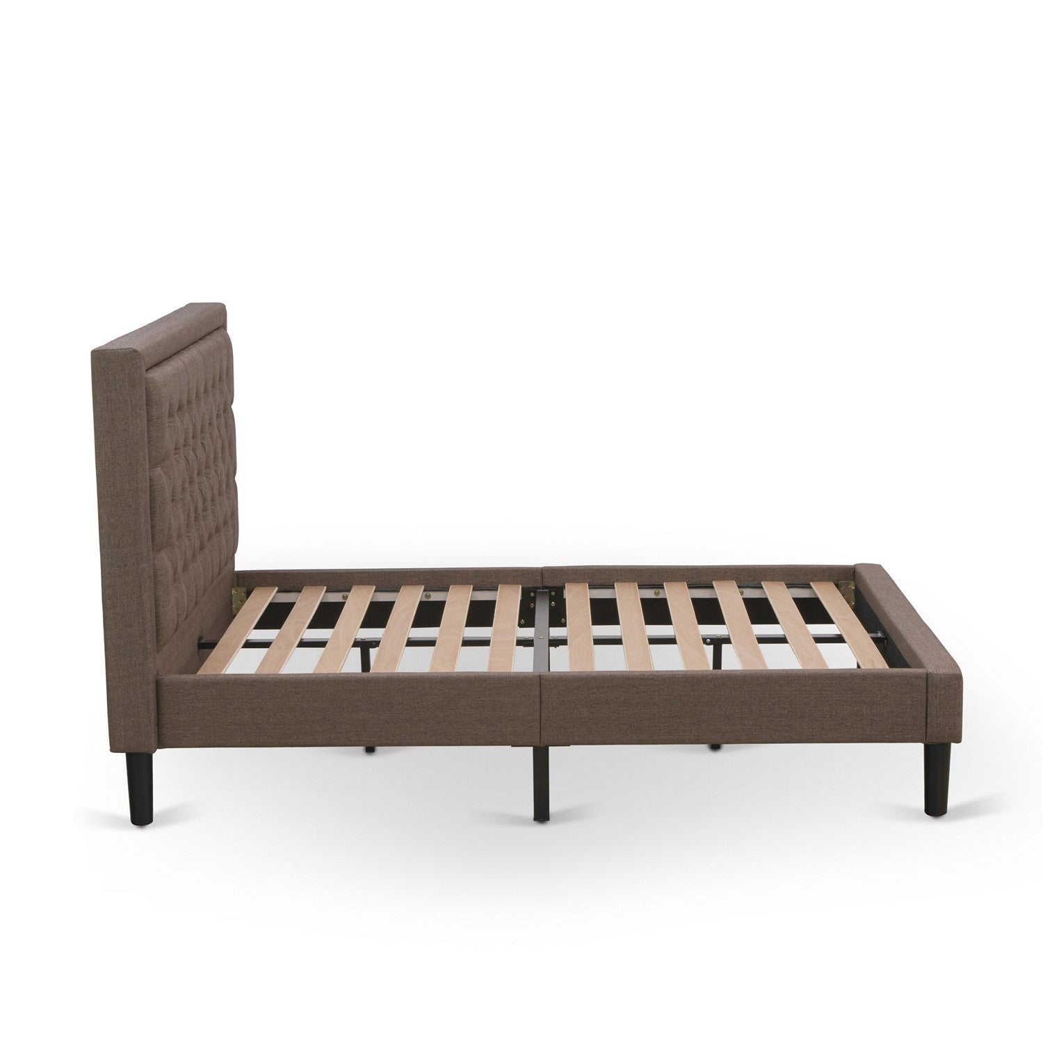 East West Furniture KD18F-1GA06 2 Piece Bedroom Set - 1 Full Platform Bed Frame Brown Linen Fabric Padded and Button Tufted Headboard with 1 Small Night Stand - Wire Brushed Black Finish Nightstand