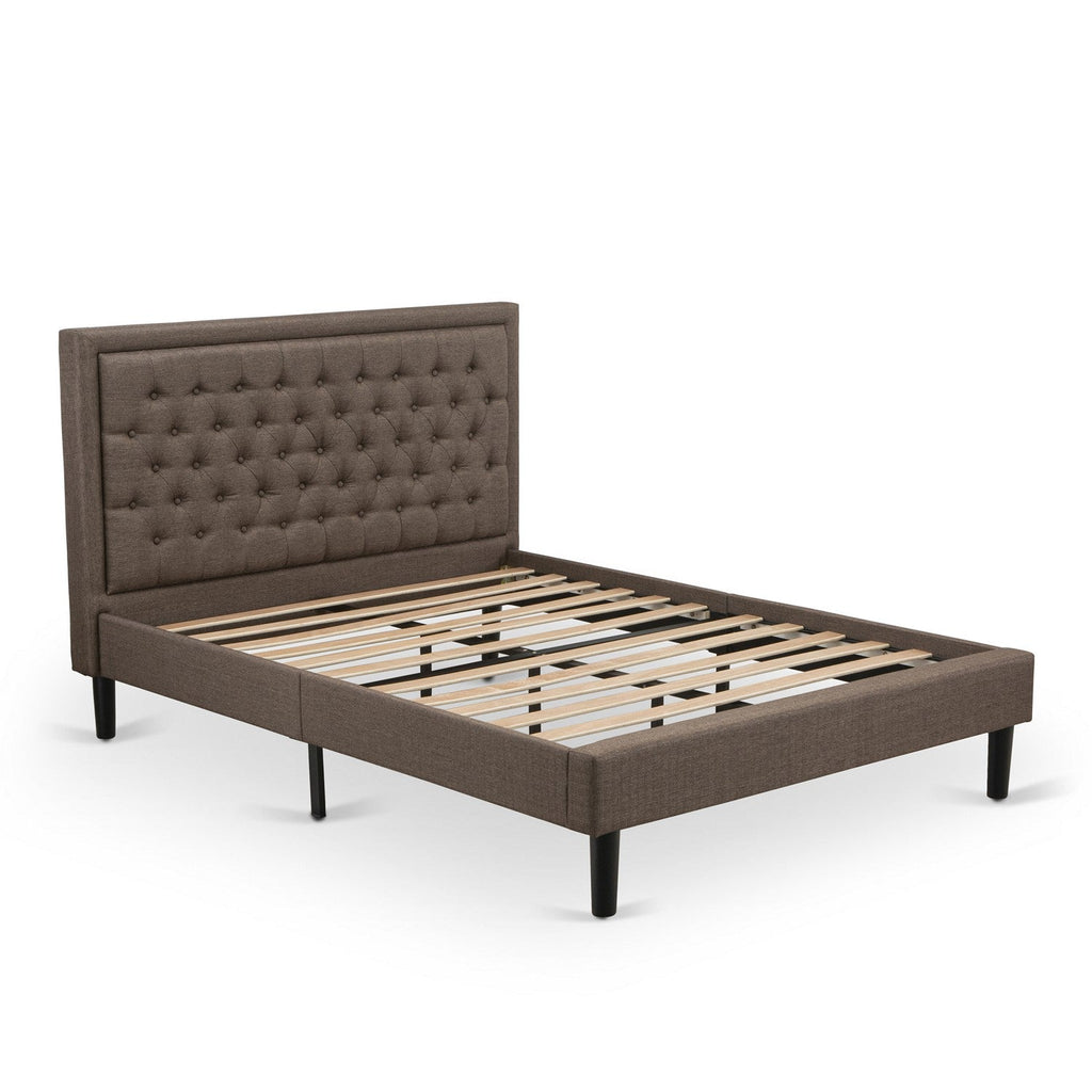 East West Furniture KD18Q-2BF07 3 Piece Queen Bed Set - 1 Queen Platform Bed Frame Brown Linen Fabric Padded and Button Tufted Headboard with 2 Small Nightstand - Black Finish Legs