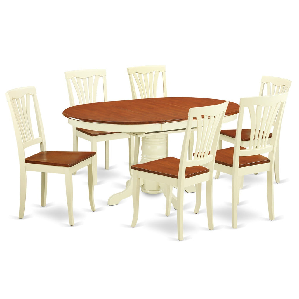 Juego de comedor East West Furniture KEAV7-WHI-W de 7 piezas compuesto por una mesa de cocina ovalada con hojas de mariposa y 6 sillas de comedor.