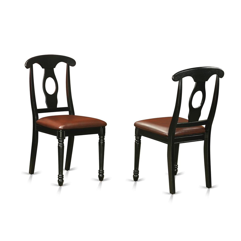 East West Furniture KEC-BLK-LC Kenley Dining Room Chairs - Faux Leather Upholstered Wood Chairs, Set of 2, Black
