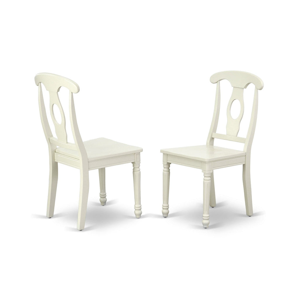 East West Furniture KEC-LWH-W Kenley Dinette Chairs - Napoleon Back Solid Wood Seat Kitchen Chairs, Set of 2, Linen White