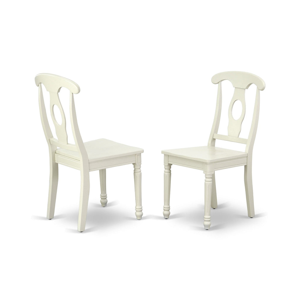 El juego de mesa de comedor de 3 piezas DLKE3-LWH-W de East West Furniture incluye una mesa de cocina redonda con alas abatibles y 2 sillas de comedor.