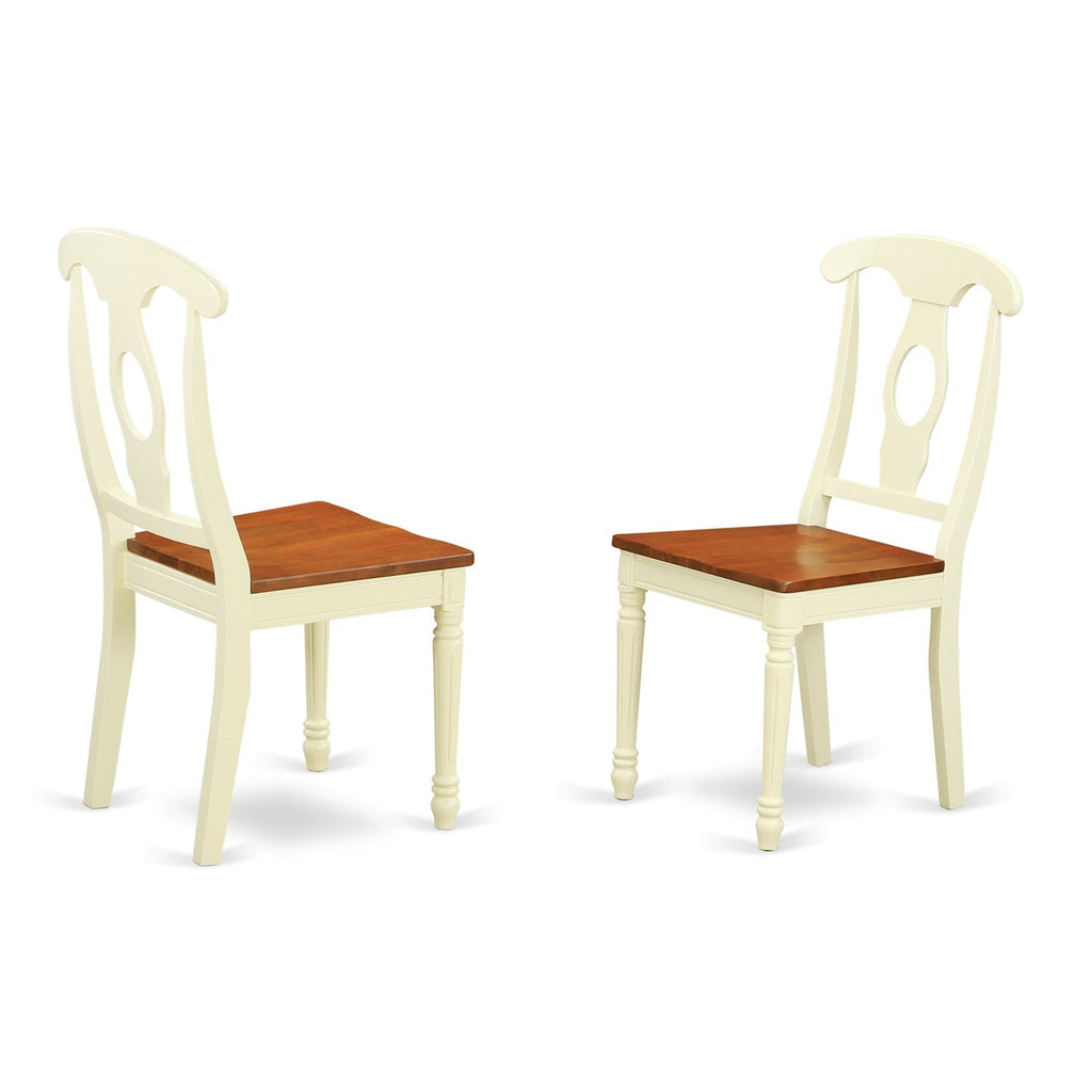 East West Furniture KEC-WHI-W Kenley Kitchen Dining Chairs - Napoleon Back Wood Seat Chairs, Set of 2, Buttermilk & Cherry