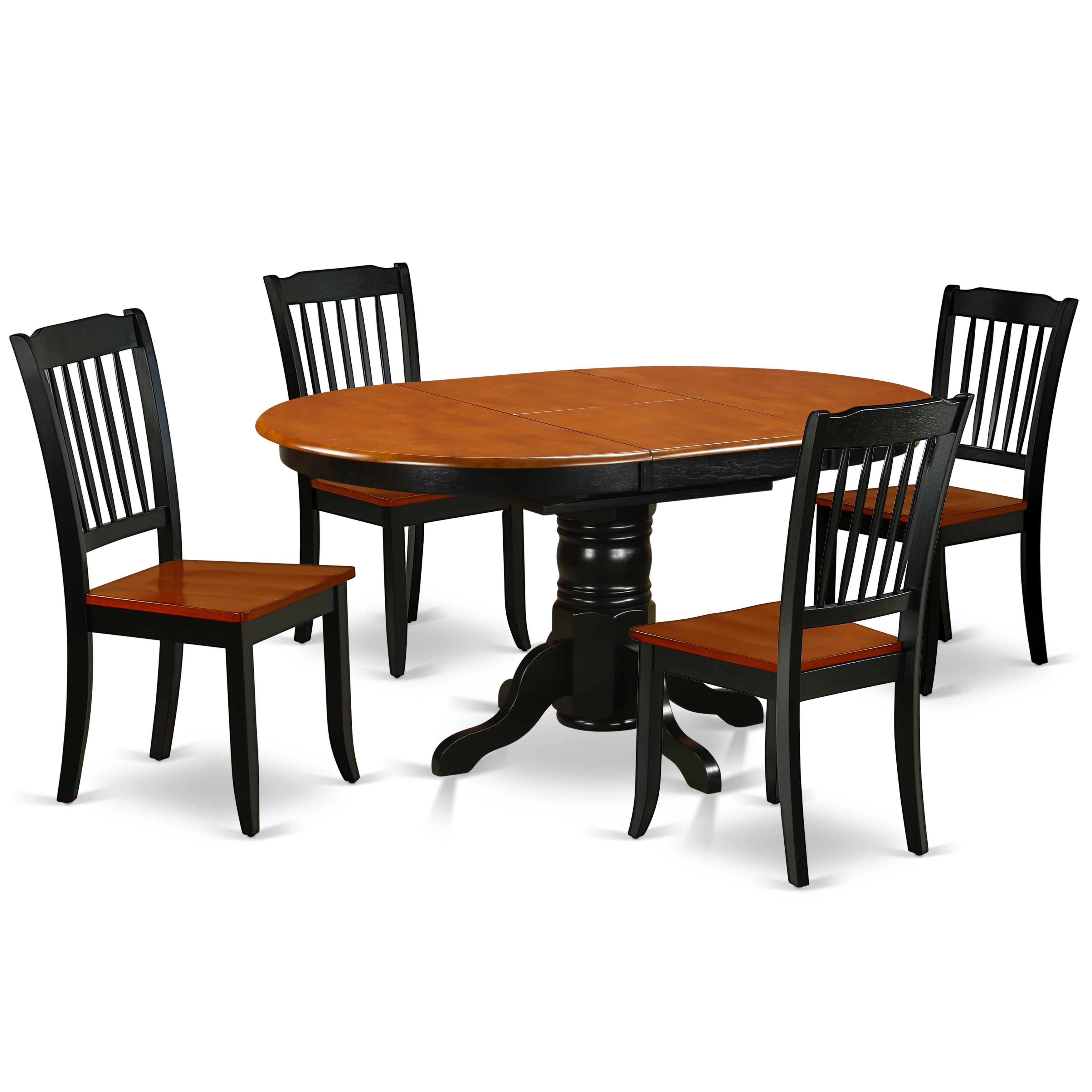 Juego de mesa de comedor de 5 piezas East West Furniture KEDA5-BCH-W para 4 personas. Incluye una mesa de cocina ovalada con diseño de hojas de mariposa y 4 sillas de comedor de cocina.