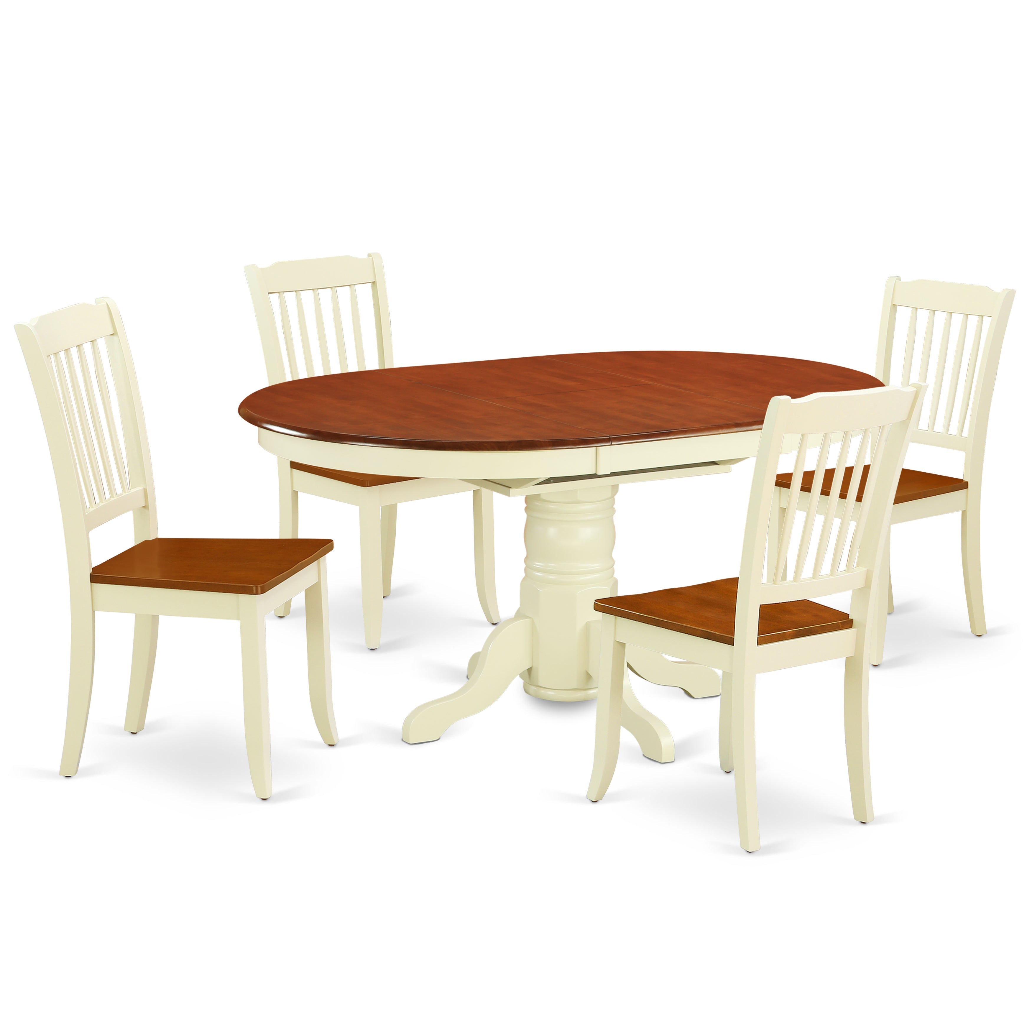 KEDA5-BMK-W 5PC Oval 42/60 inch Table with 18 In Leaf and 4 vertical slatted Chairs