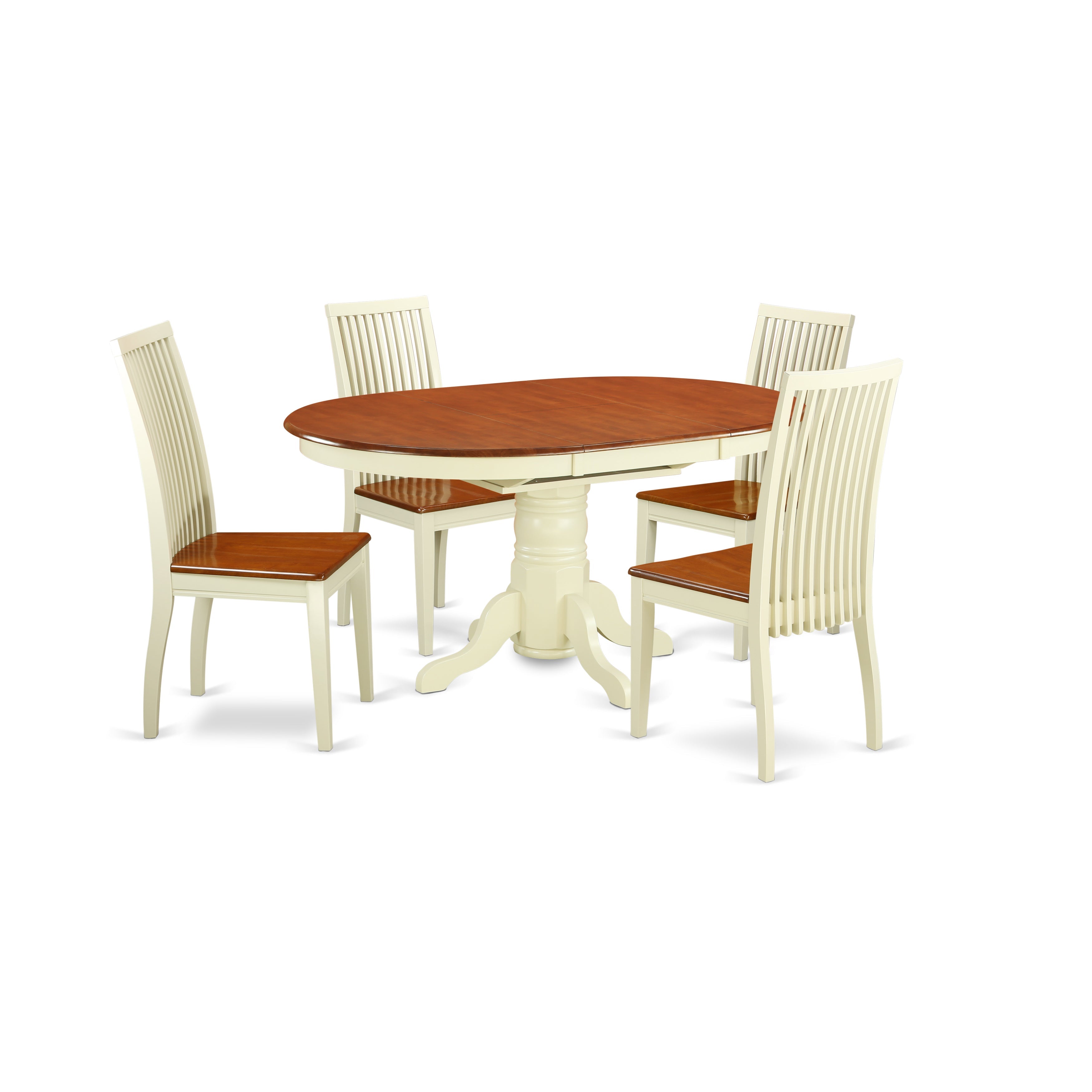 El juego de muebles de comedor de 5 piezas KEIP5-BMK-W de East West Furniture incluye una mesa de cocina ovalada con hojas de mariposa y 4 sillas de comedor.