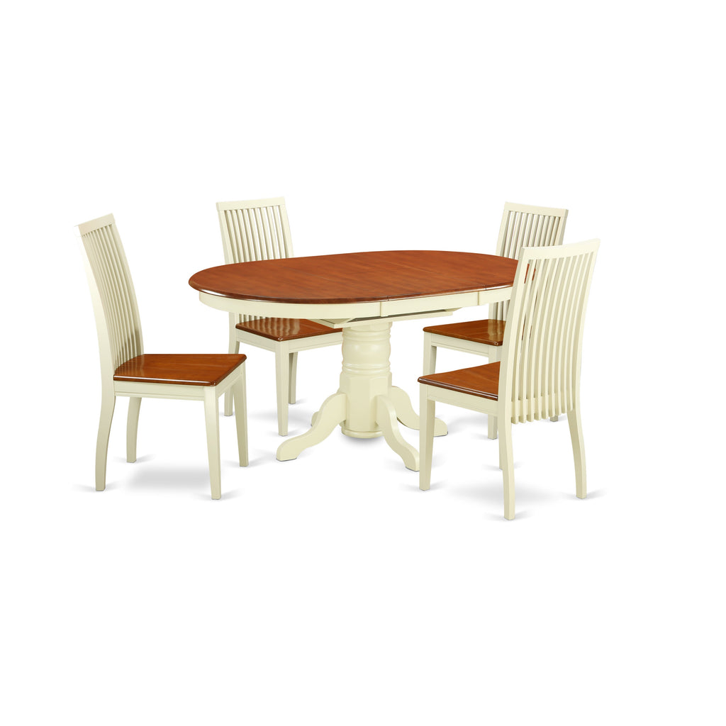 East West Furniture KEIP5-BMK-W 5 Piece Dining Room Furniture Set Includes an Oval Kitchen Table with Butterfly Leaf and 4 Dining Chairs
