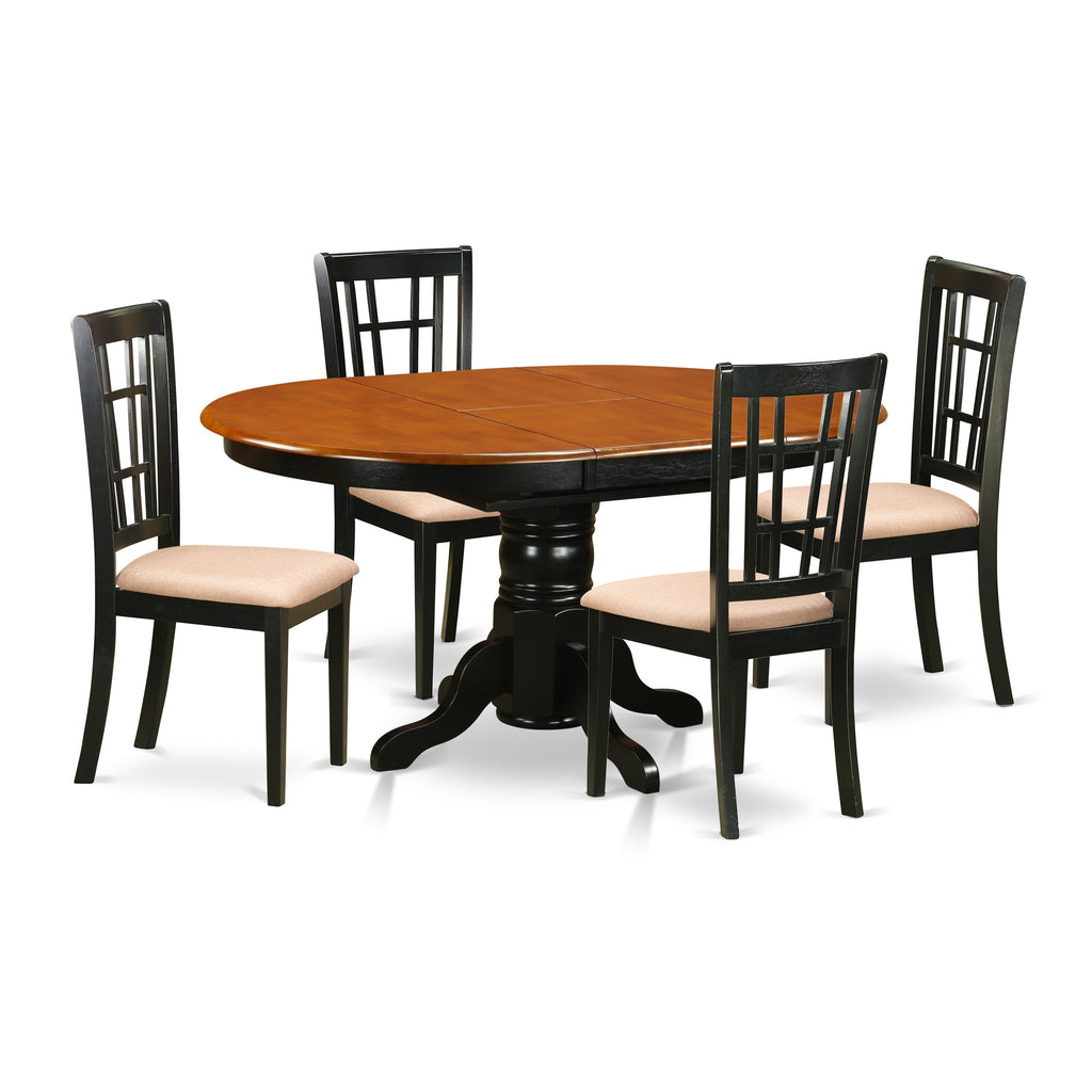 East West Furniture KENI5-BCH-C 5 Piece Dining Room Furniture Set Includes an Oval Kitchen Table with Butterfly Leaf and 4 Linen Fabric Upholstered Dining Chairs
