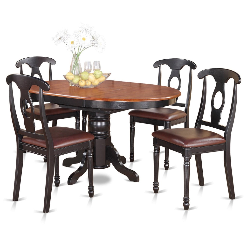 East West Furniture KENL5-BLK-LC 5 Piece Kitchen Table & Chairs Set Includes an Oval Dining Room Table with Butterfly Leaf and 4 Faux Leather Upholstered Chairs, 42x60 Inch, Black & Cherry