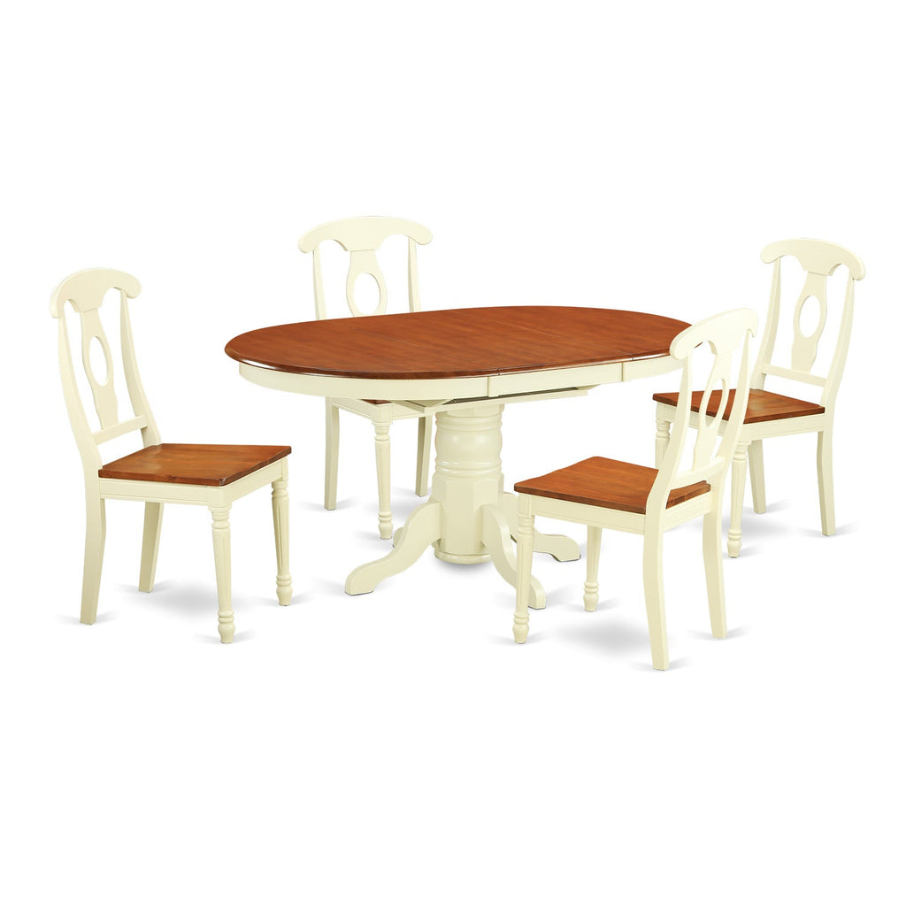 East West Furniture KENL5-WHI-W 5 Piece Modern Dining Table Set Includes an Oval Wooden Table with Butterfly Leaf and 4 Dining Room Chairs